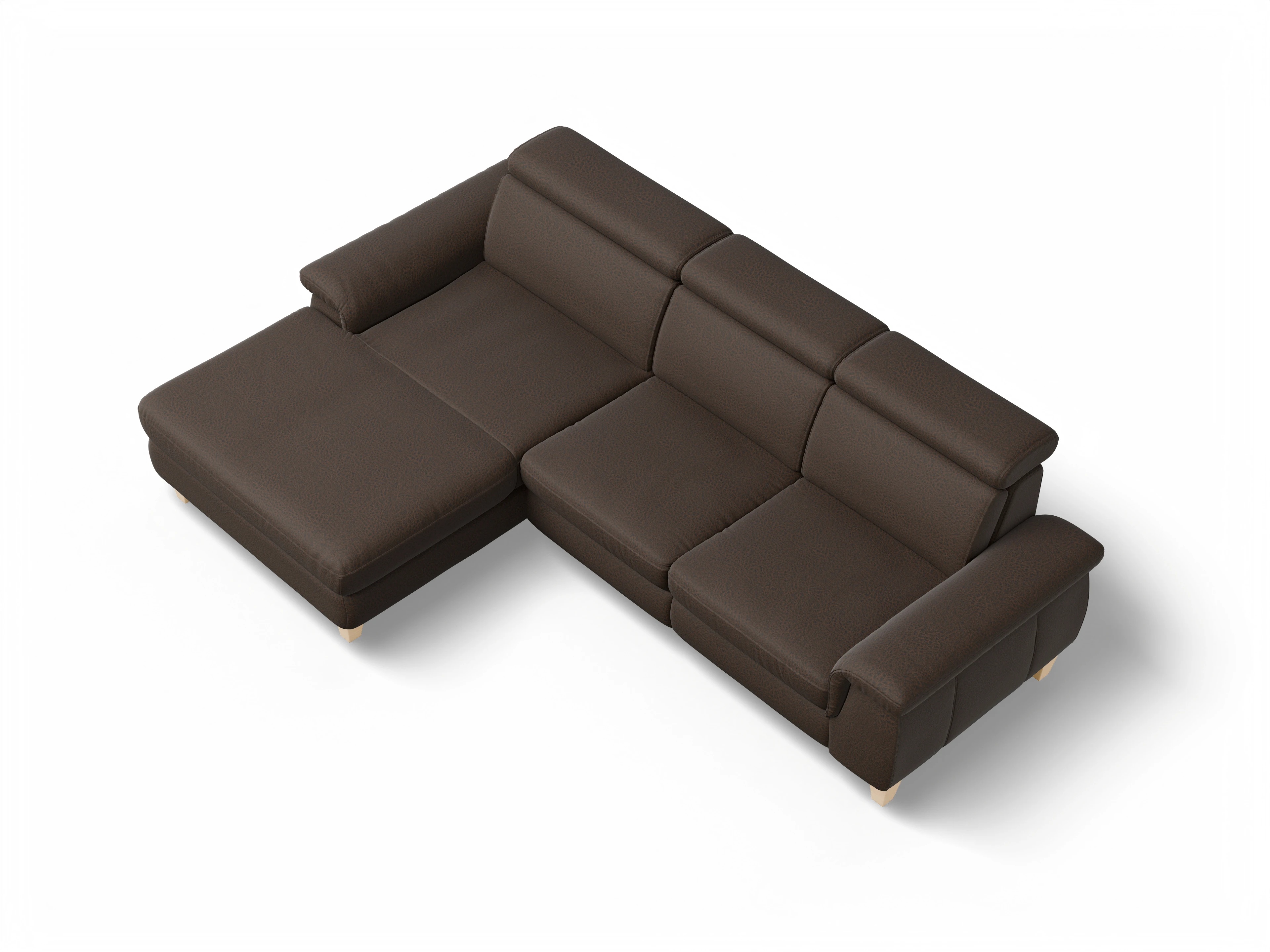 Ansicht des Produktes München Ecksofa links Abschluss offen in Stoff Braun