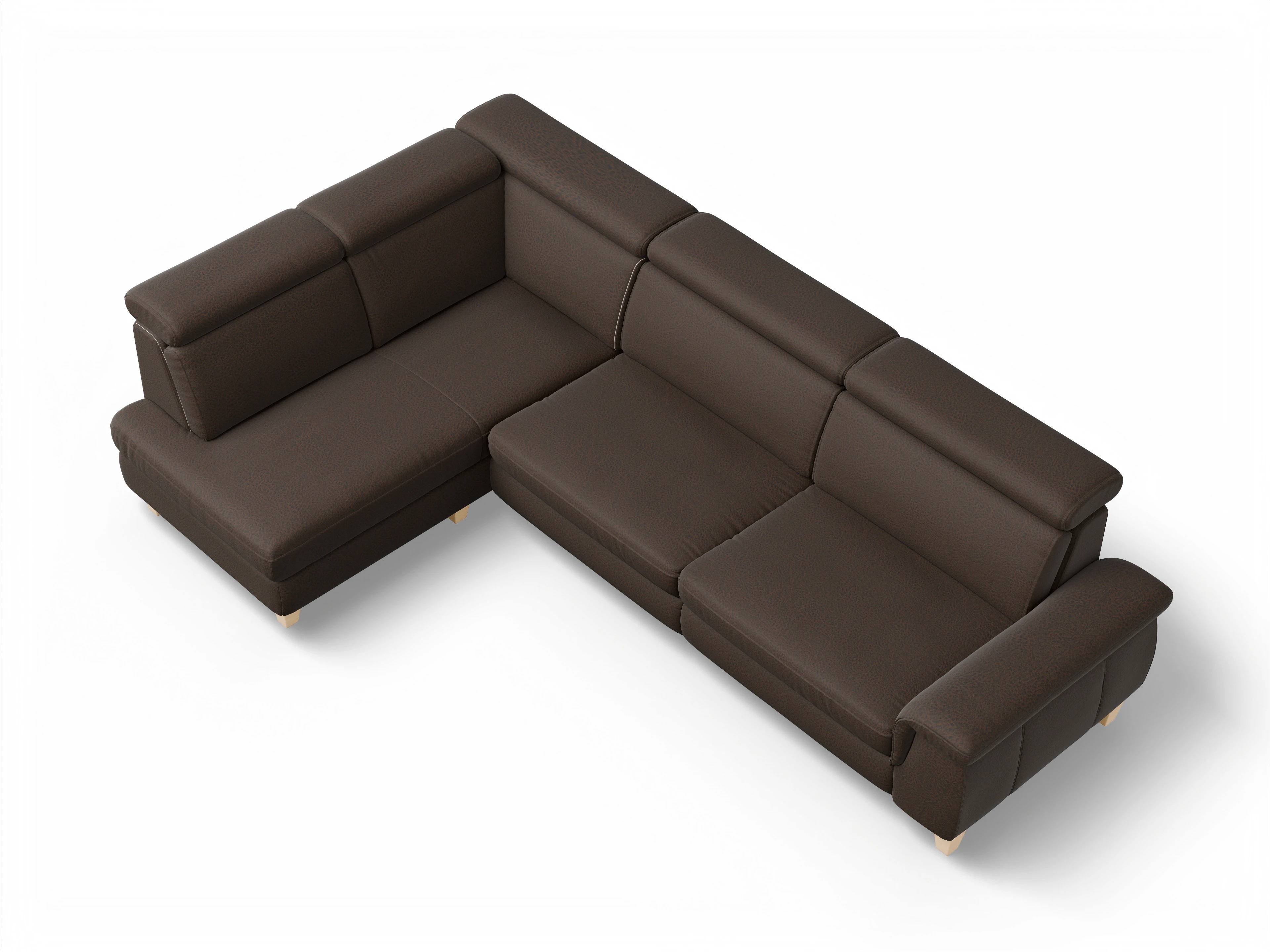 Ansicht des Produktes München Ecksofa links Abschluss offen in Stoff Braun