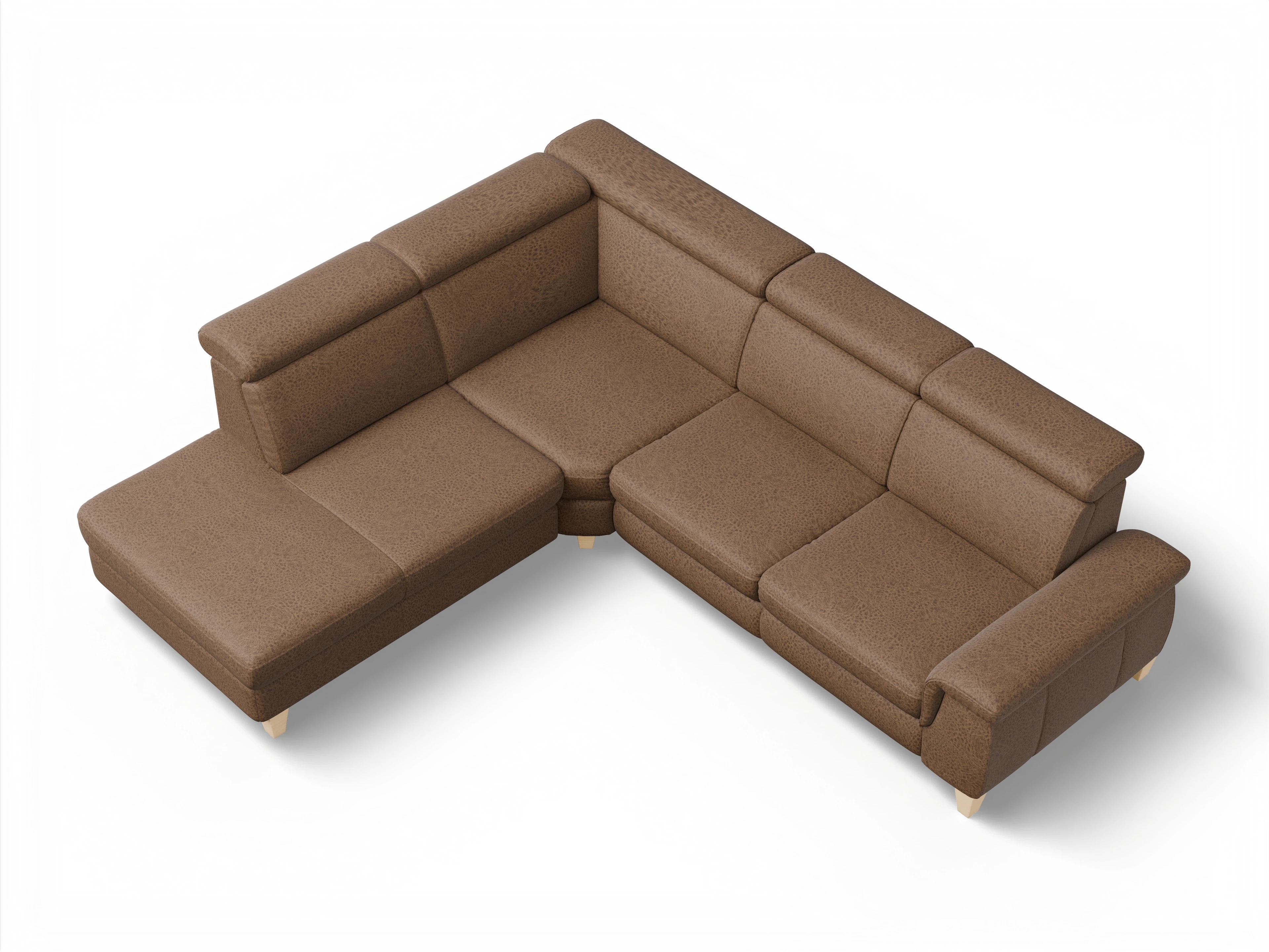 Ansicht des Produktes München Ecksofa links Abschluss offen in Stoff Braun