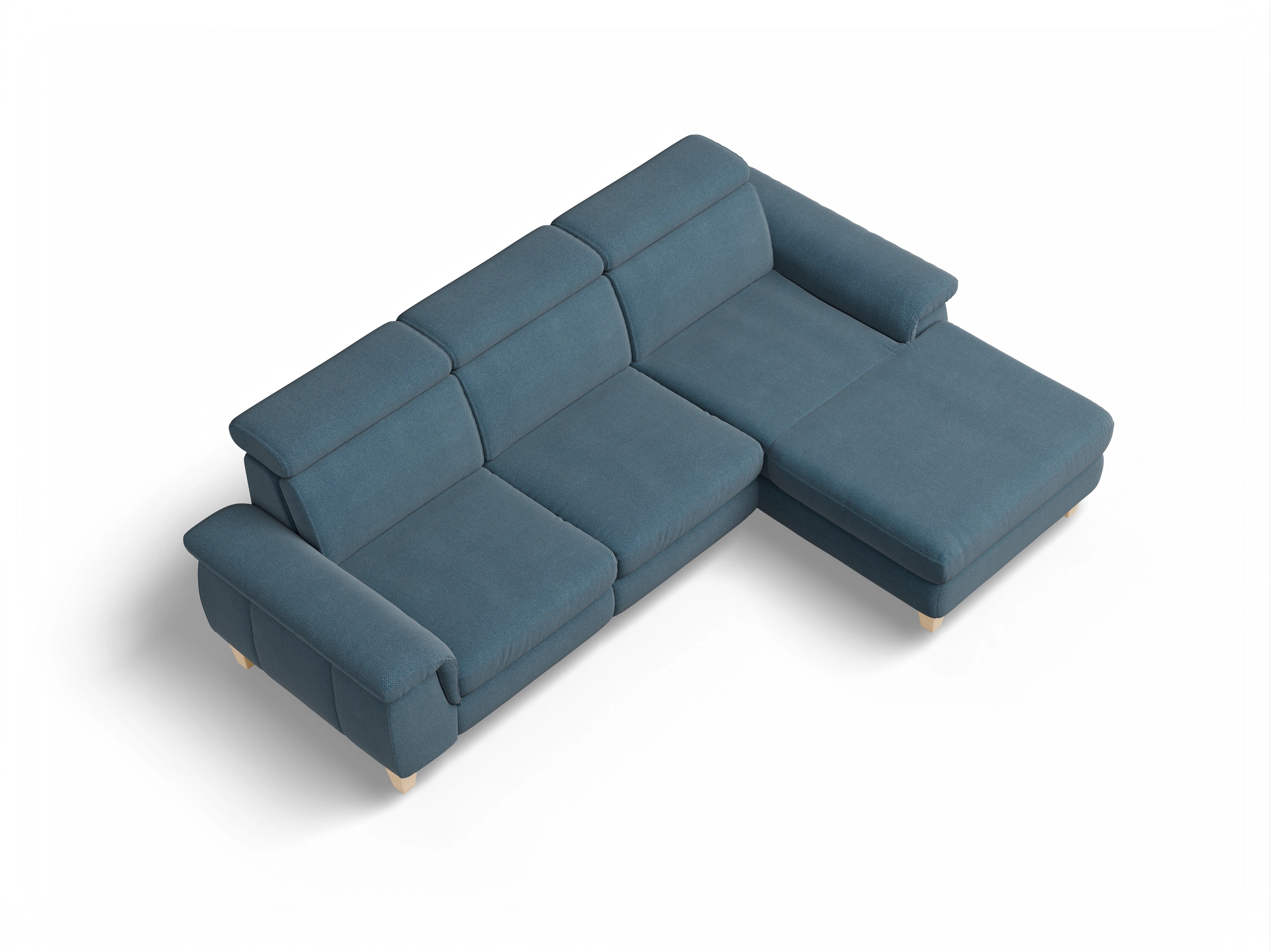 Ansicht des Produktes München Ecksofa rechts Abschluss offen in Stoff Blau