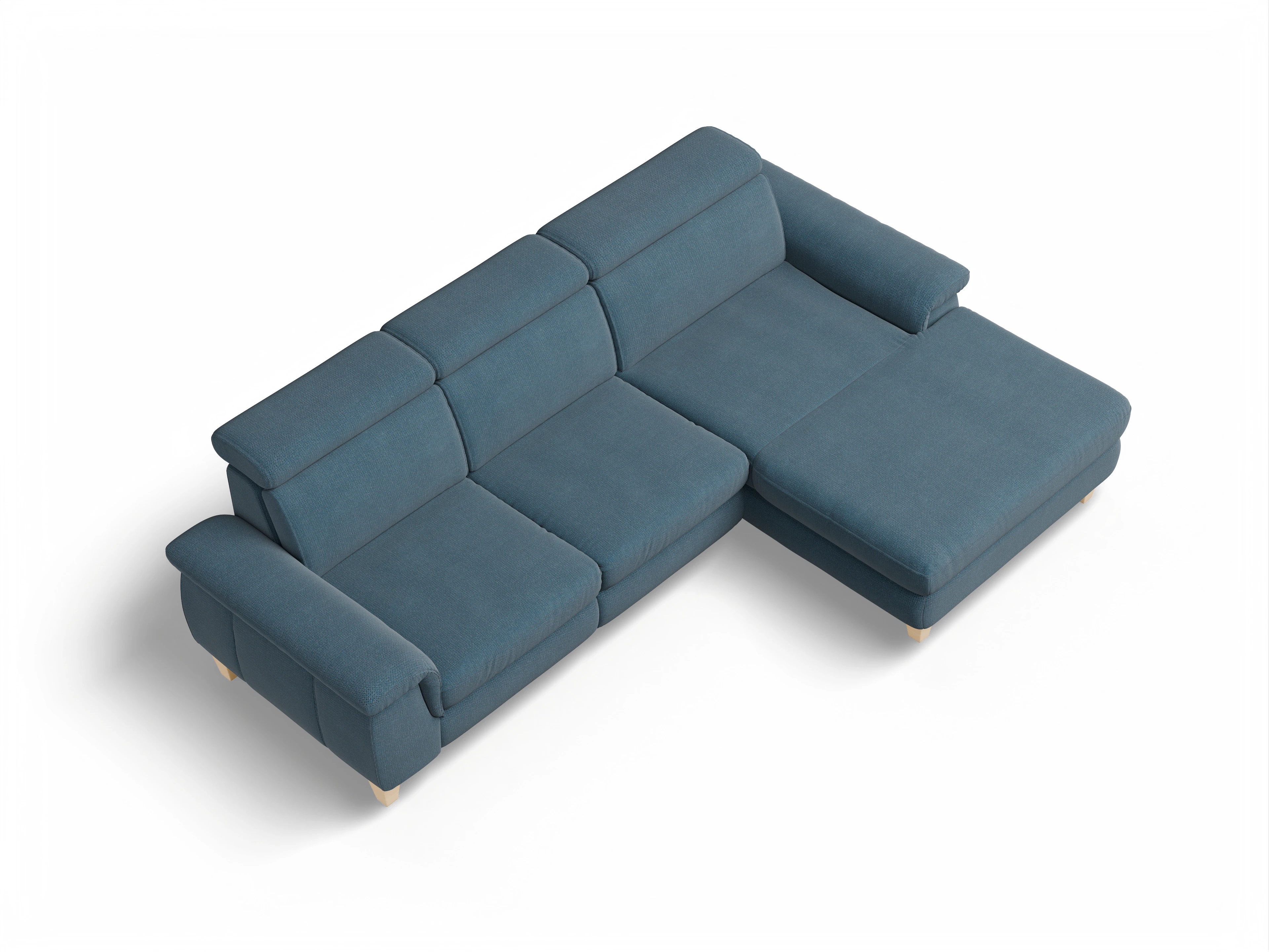 Ansicht des Produktes München Ecksofa rechts Abschluss offen in Stoff Blau