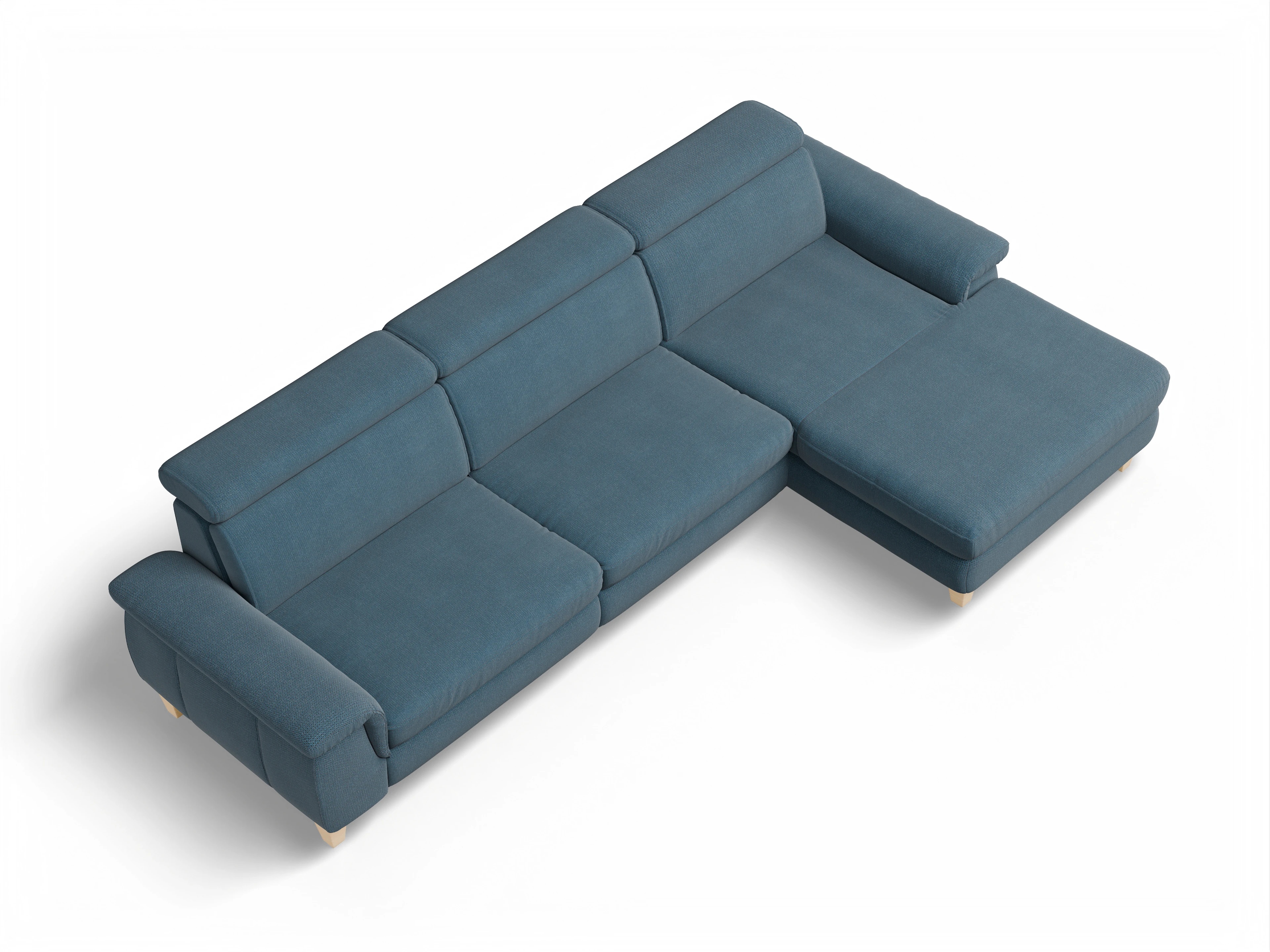Ansicht des Produktes München Ecksofa rechts Abschluss offen in Stoff Blau
