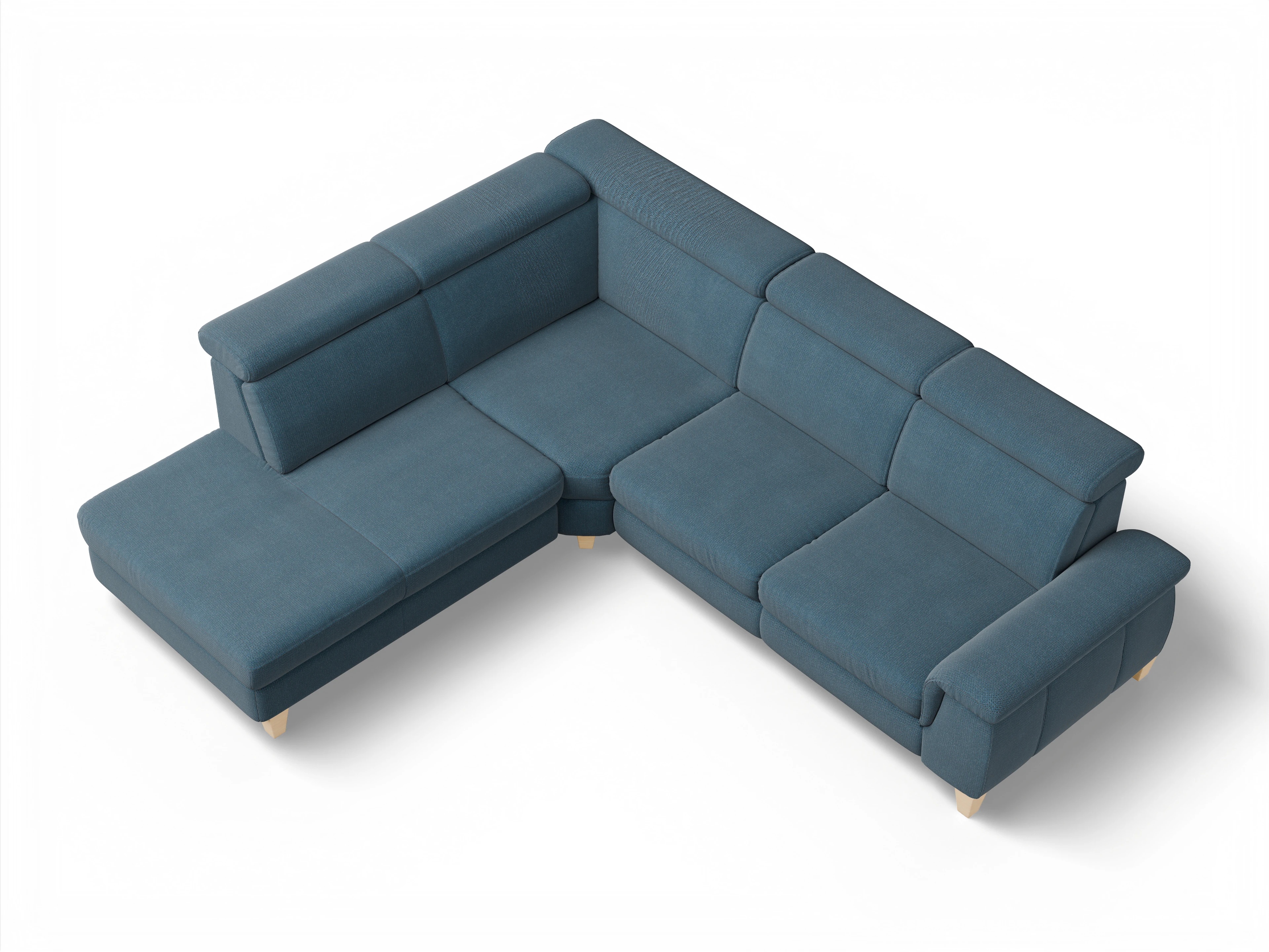 Ansicht des Produktes München Ecksofa links Abschluss offen in Stoff Blau