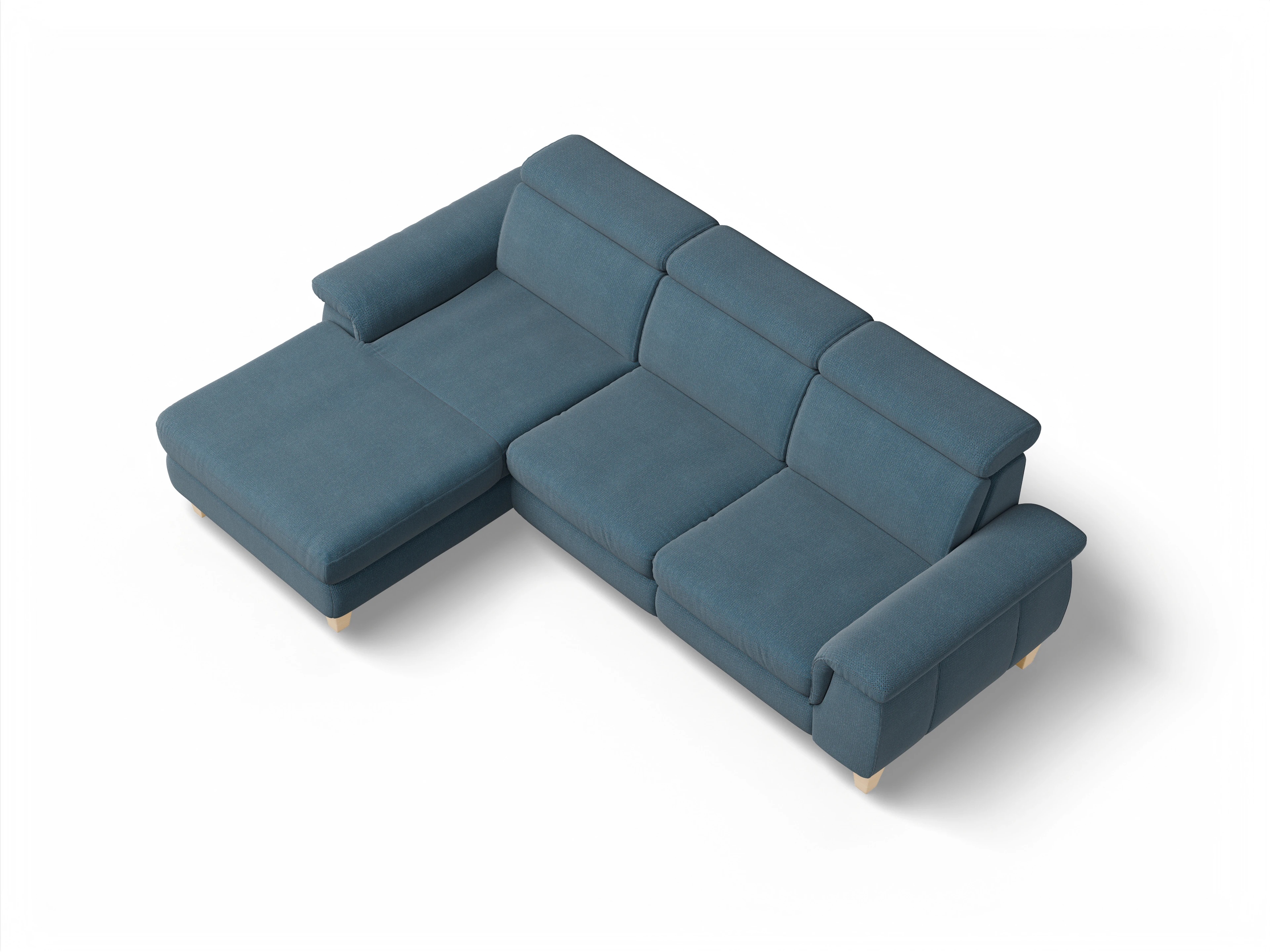 München LO Medium L Ansicht des Produktes München Ecksofa links Abschluss offen in Stoff Blau
