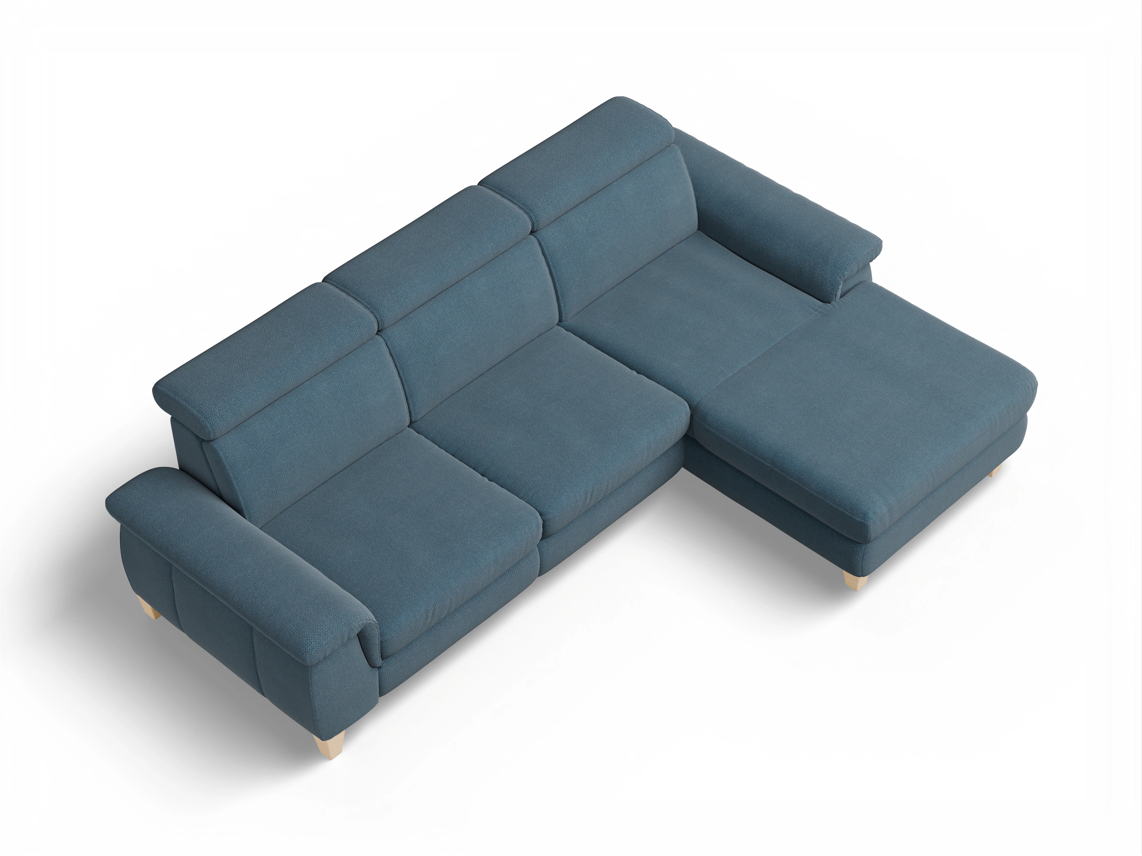 Ansicht des Produktes München Ecksofa rechts Abschluss offen in Stoff Blau