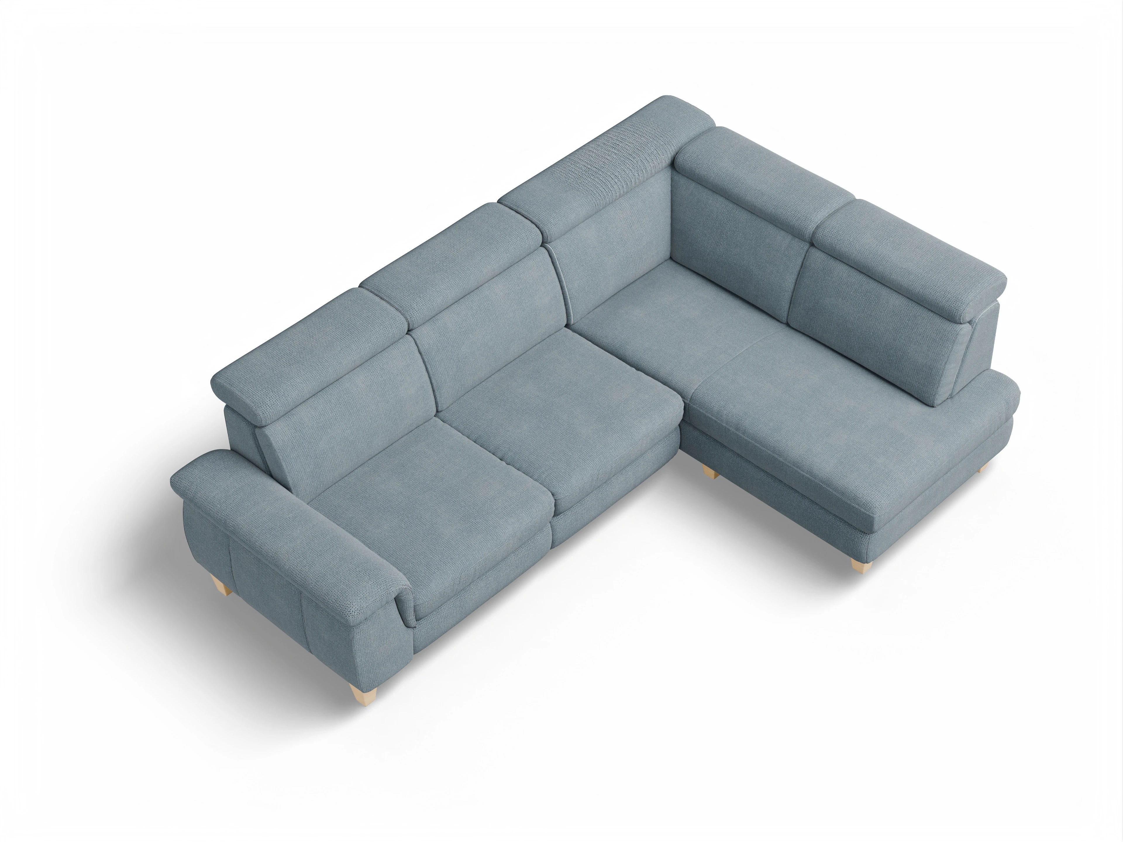 Ansicht des Produktes München Ecksofa rechts Abschluss offen in Stoff Blau