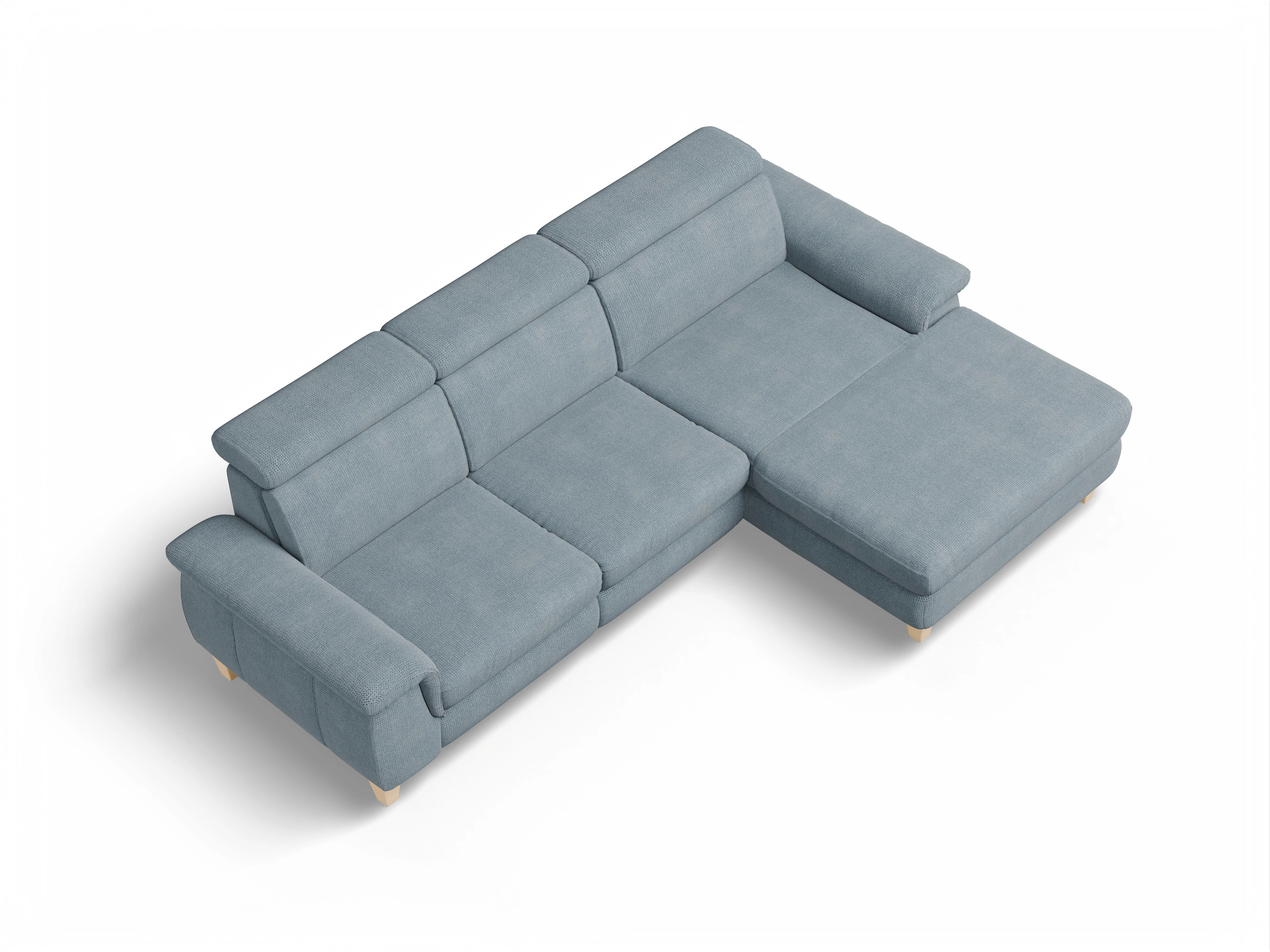 Ansicht des Produktes München Ecksofa rechts Abschluss offen in Stoff Blau