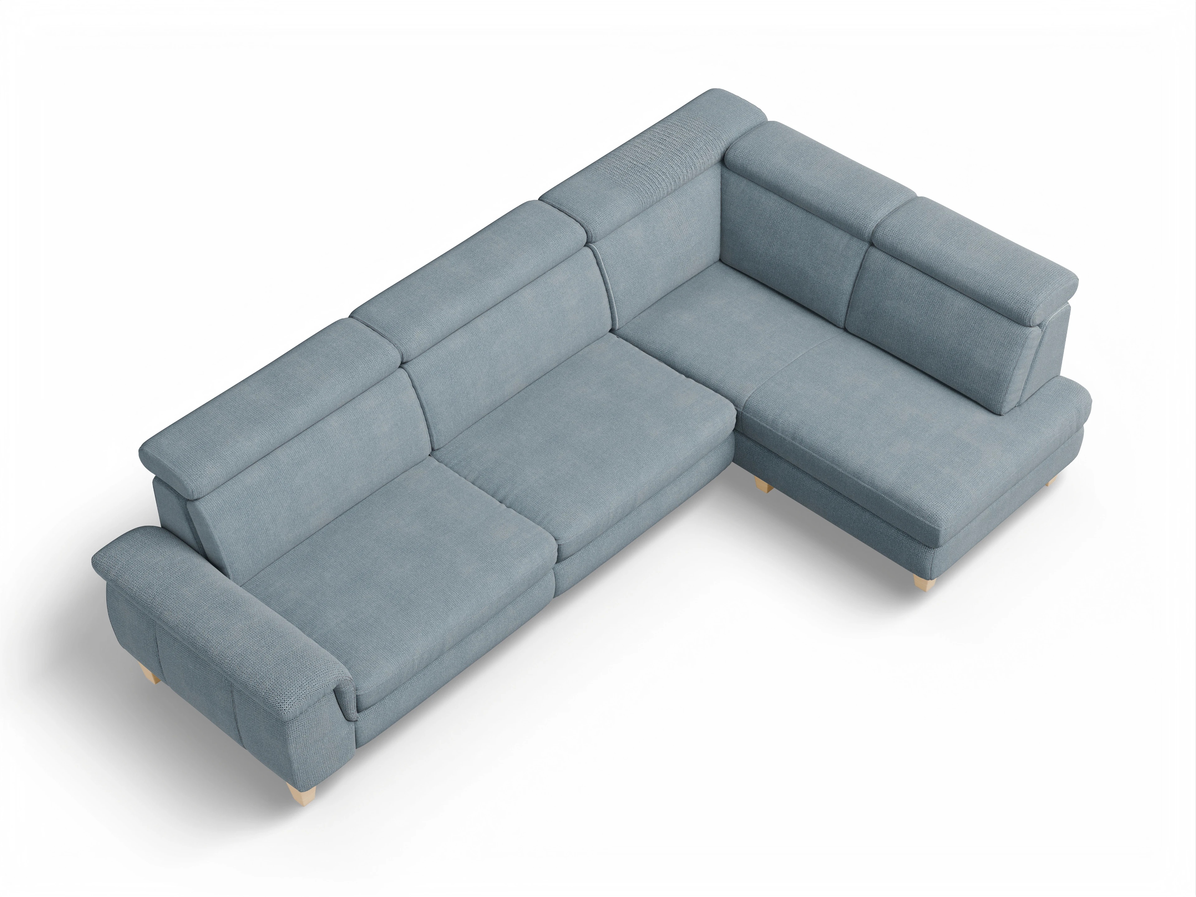Ansicht des Produktes München Ecksofa rechts Abschluss offen in Stoff Blau