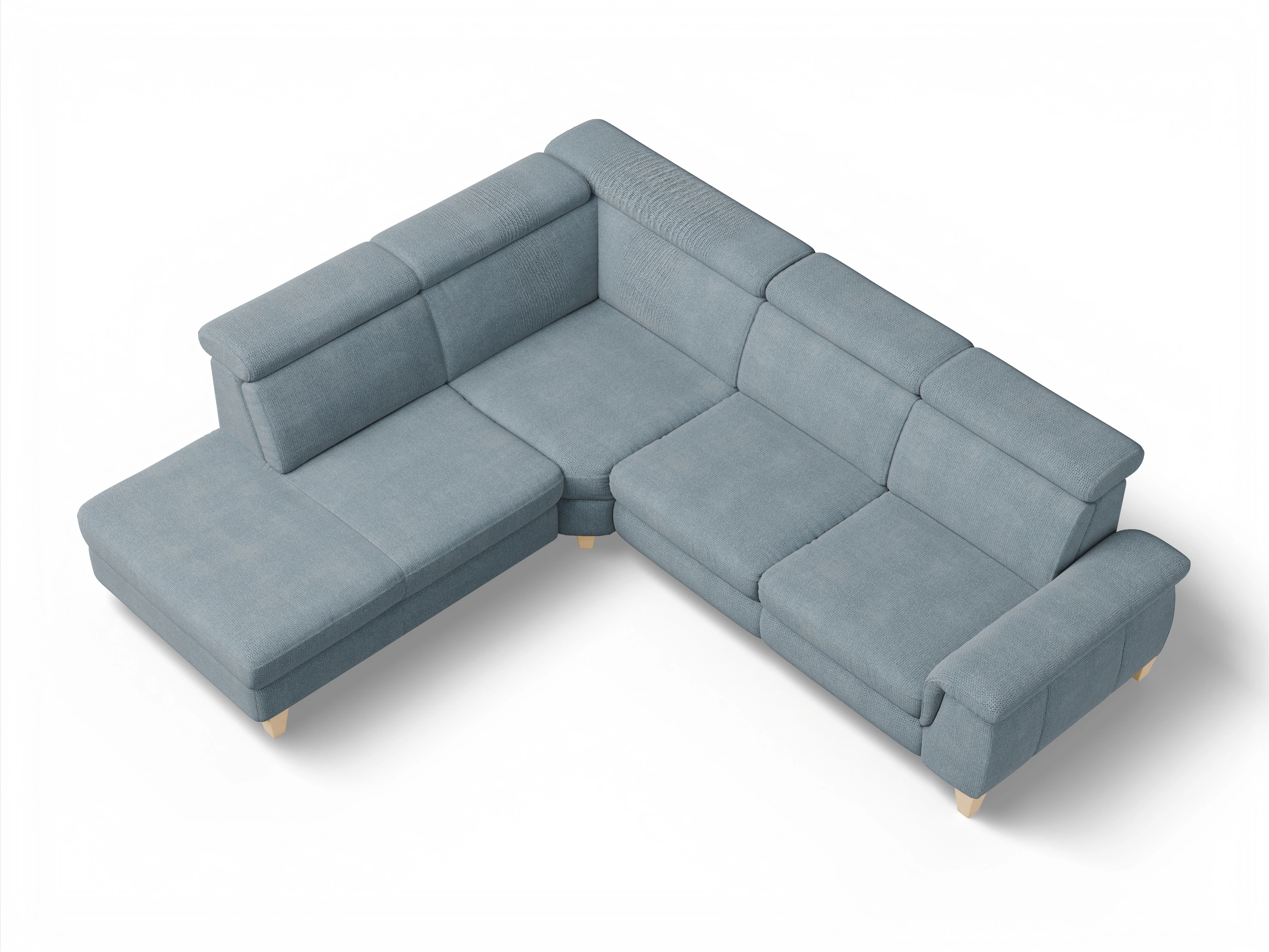Ansicht des Produktes München Ecksofa links Abschluss offen in Stoff Blau