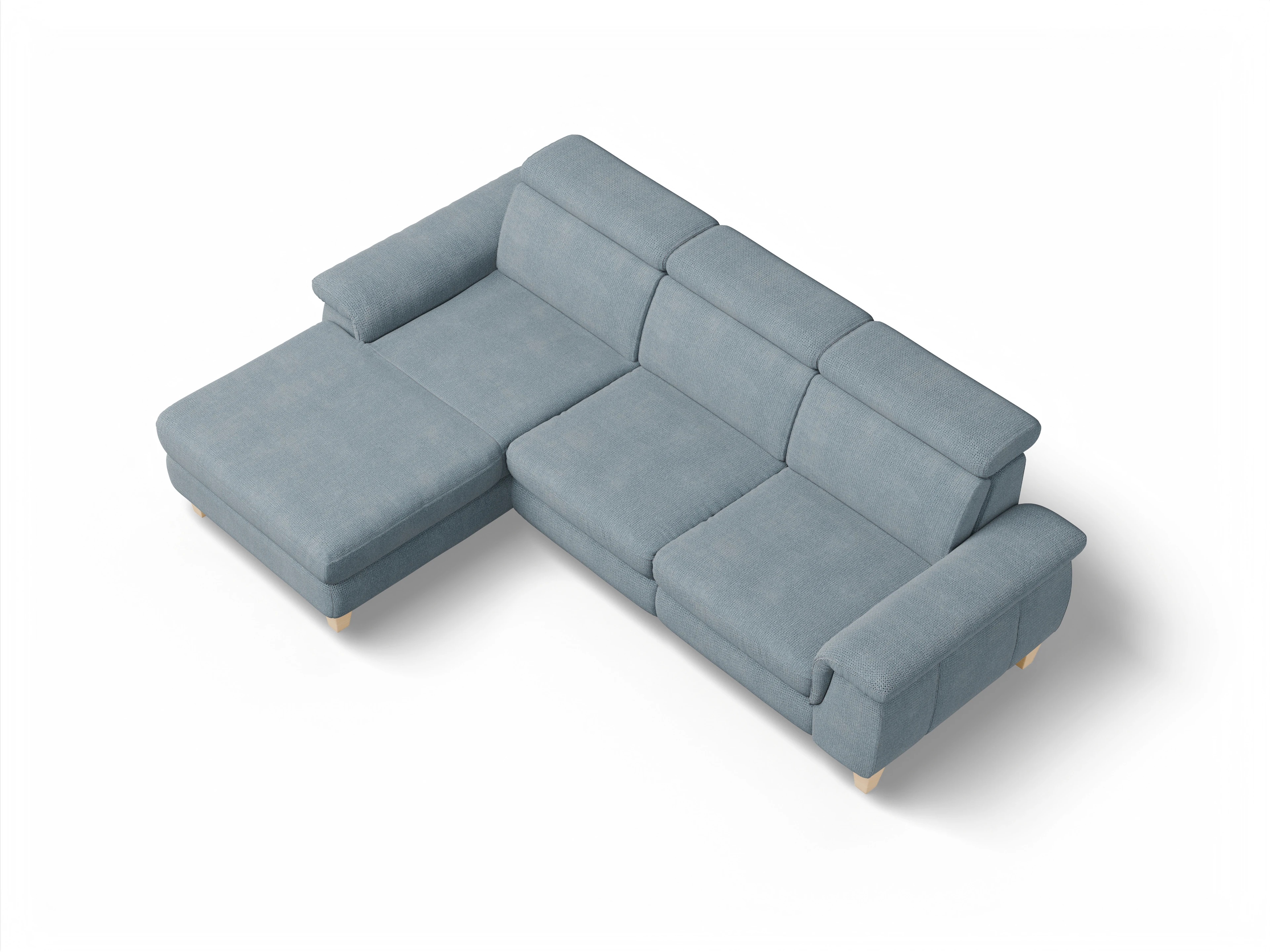 Ansicht des Produktes München Ecksofa links Abschluss offen in Stoff Blau