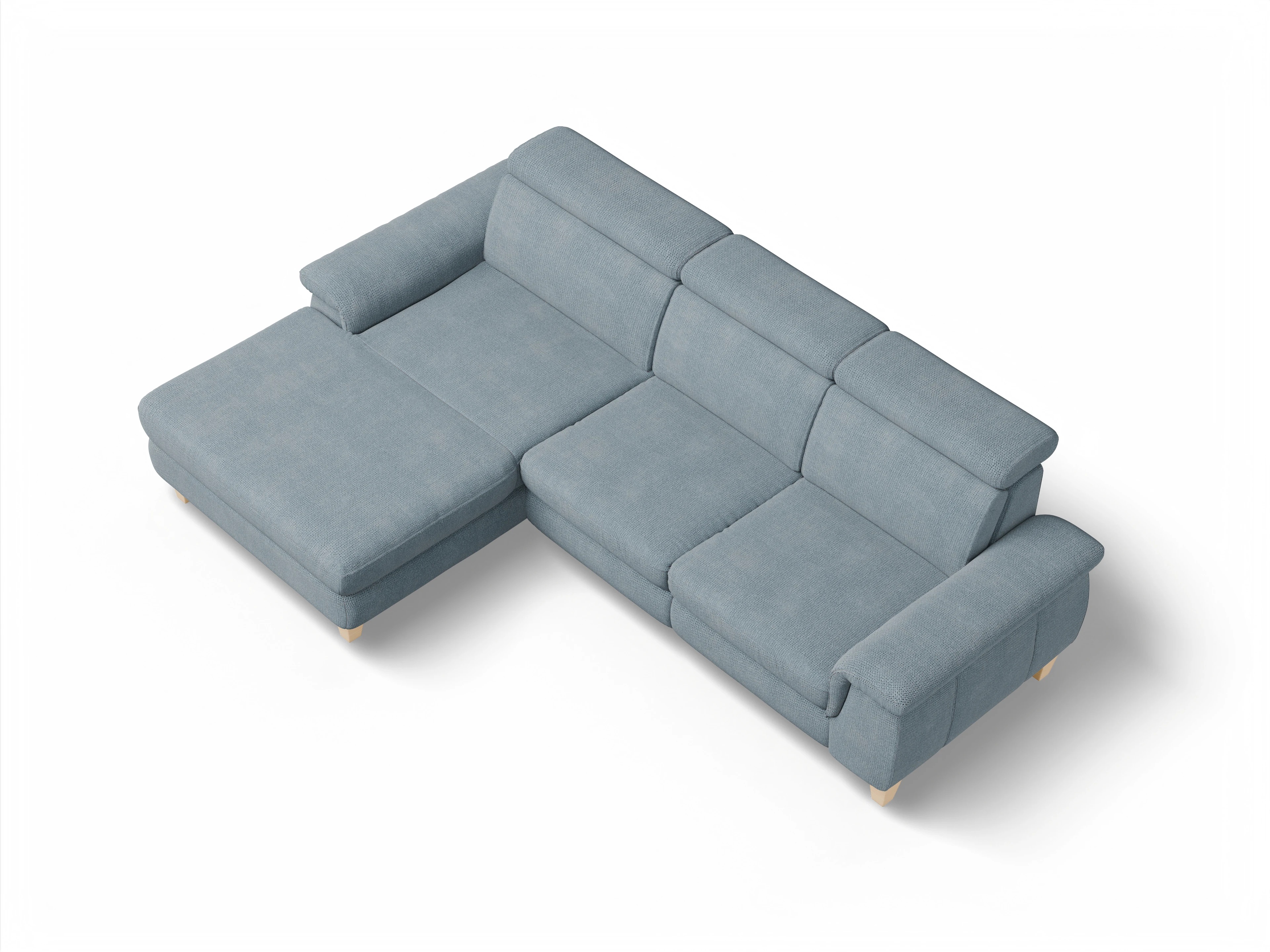 München LOgroß Medium L Ansicht des Produktes München Ecksofa links Abschluss offen in Stoff Blau