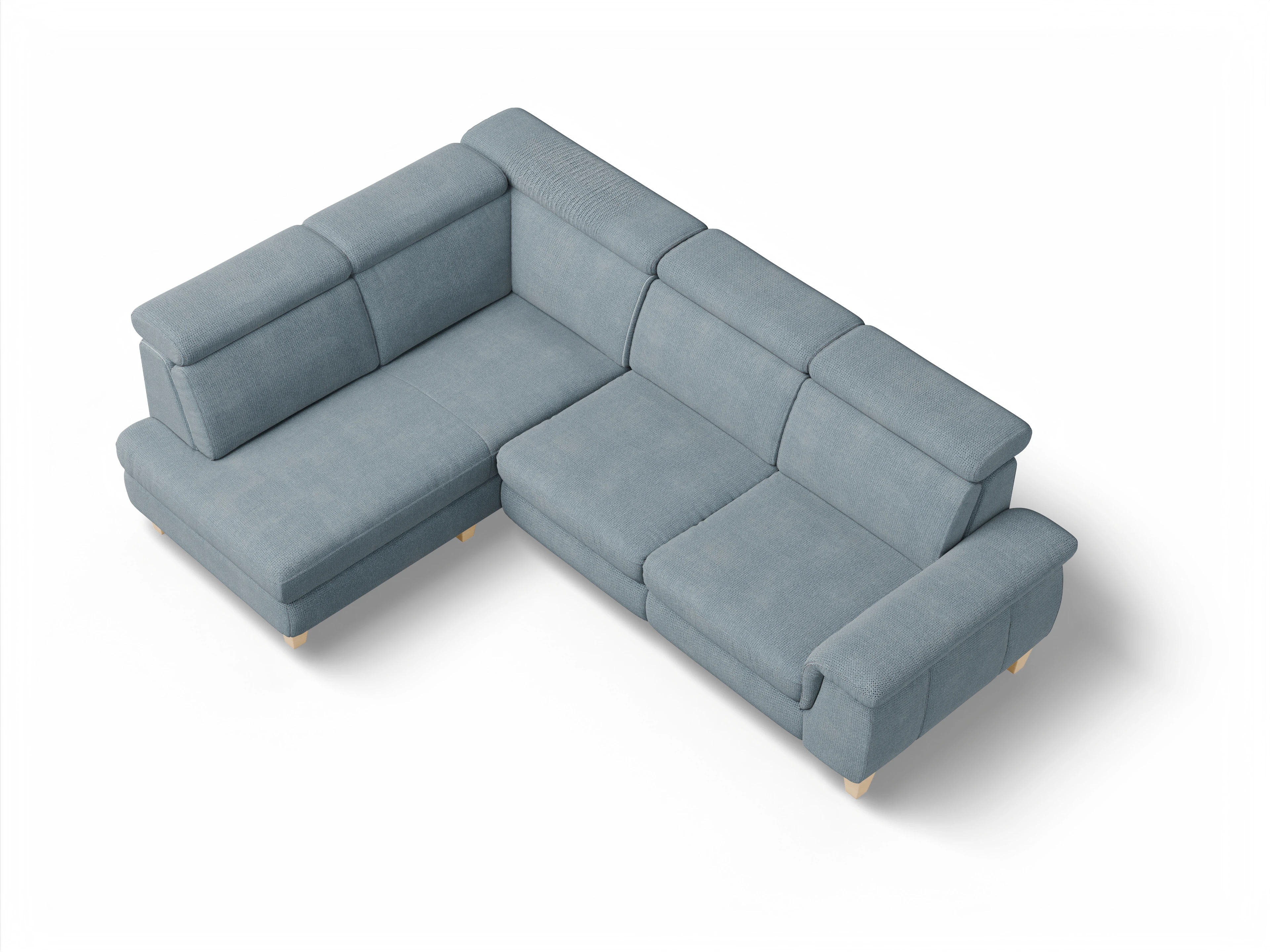 München KO Medium L Ansicht des Produktes München Ecksofa links Abschluss offen in Stoff Blau