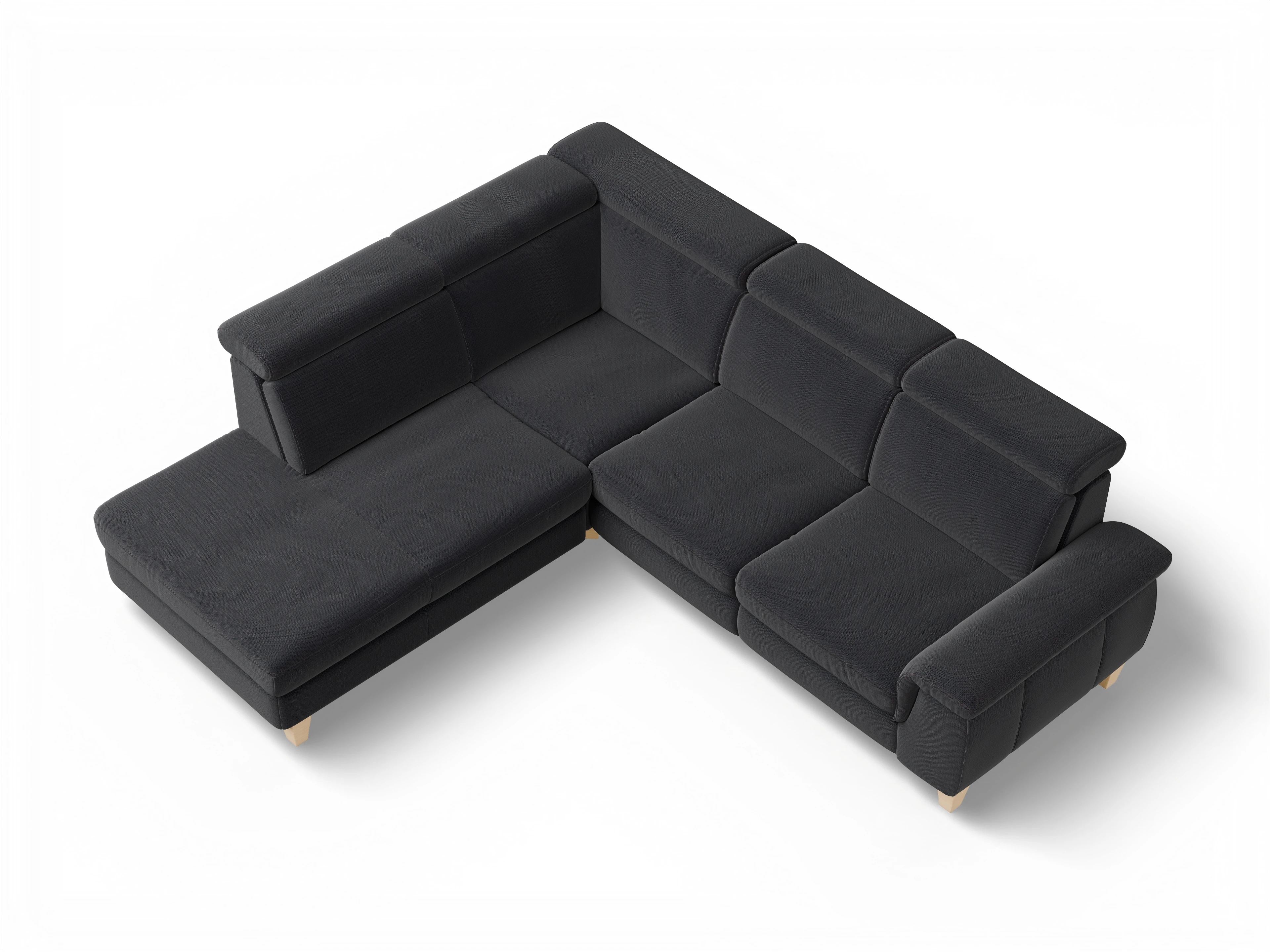 Ansicht des Produktes München Ecksofa links mit Armlehne in Stoff Blau