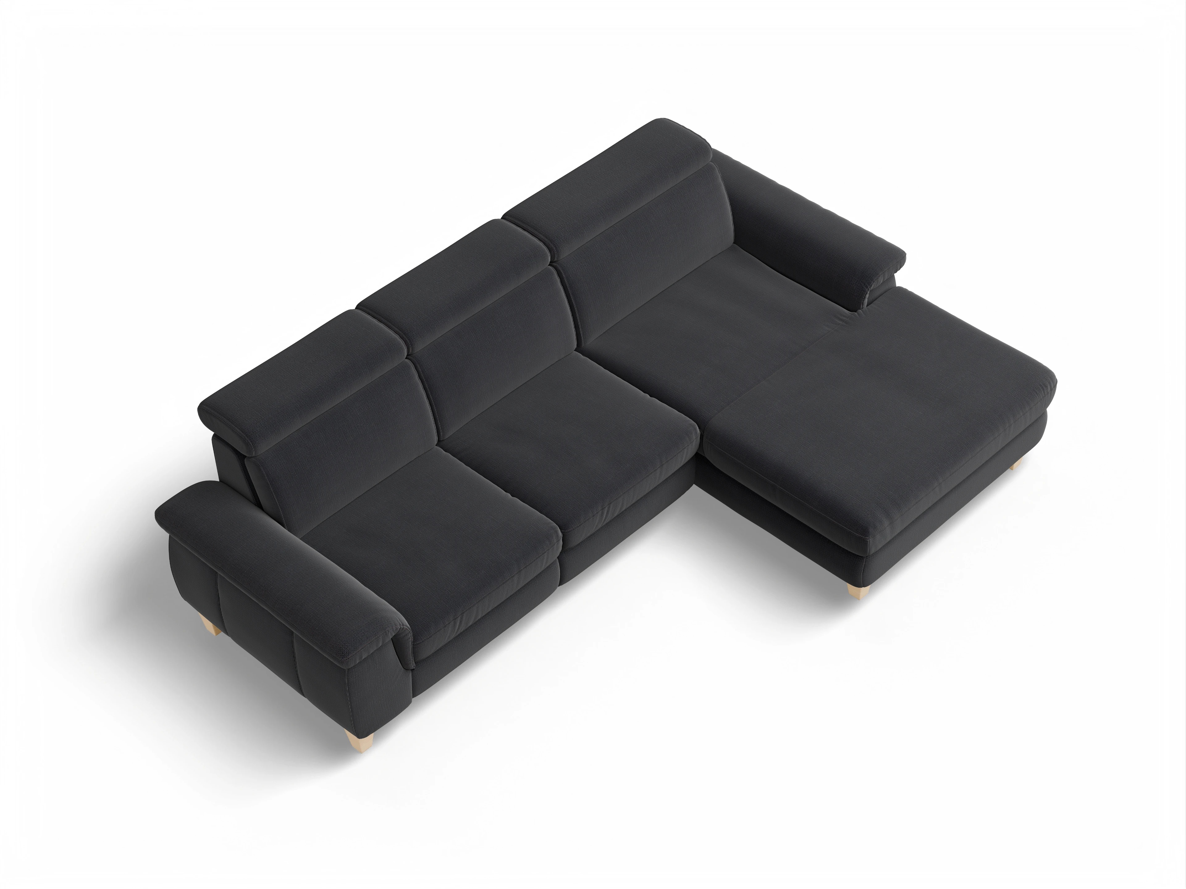 Ansicht des Produktes München Ecksofa rechts Abschluss offen in Stoff Blau