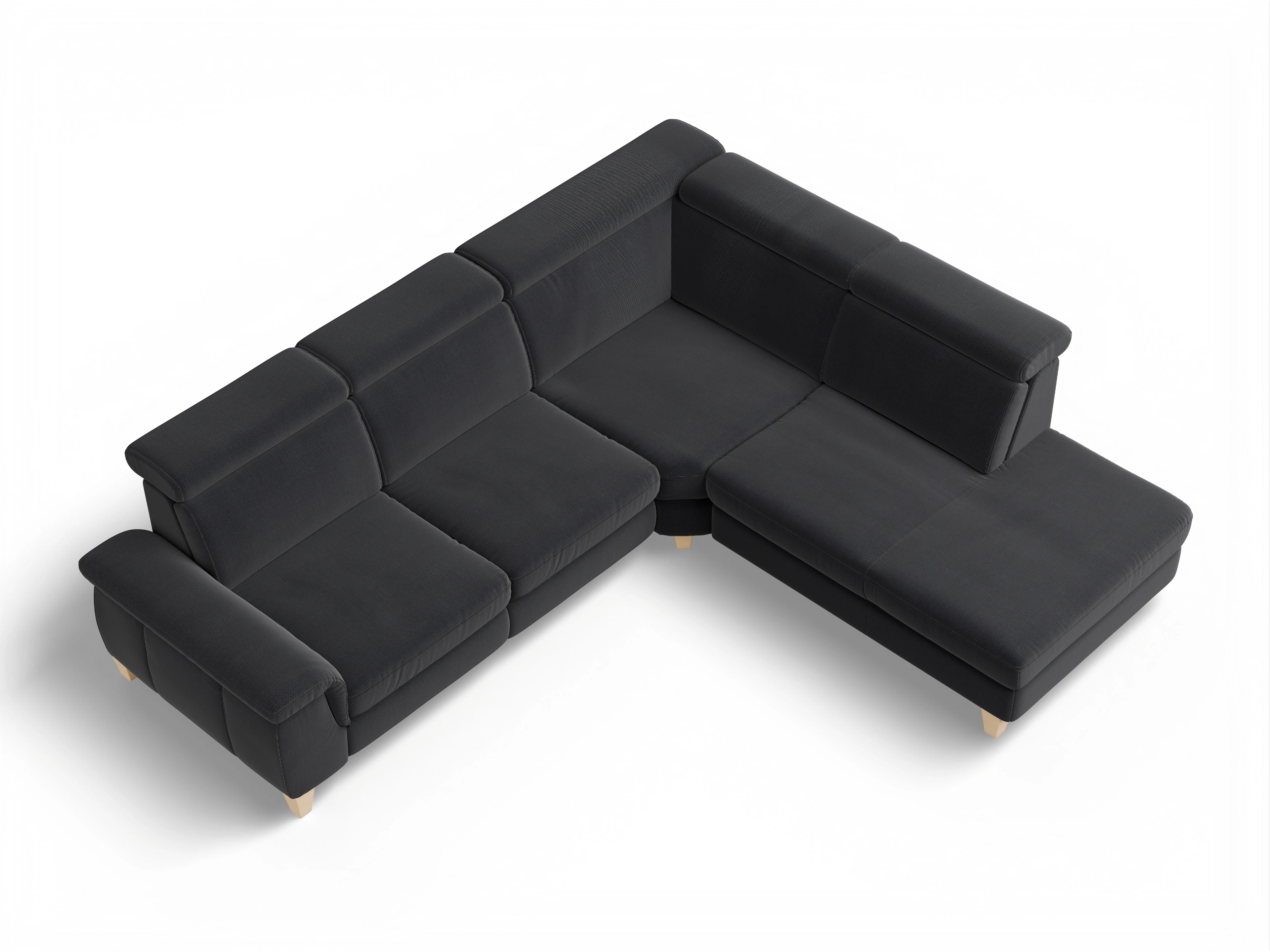 München 1Aho WE Small R Ansicht des Produktes München Ecksofa rechts Abschluss offen in Stoff Blau