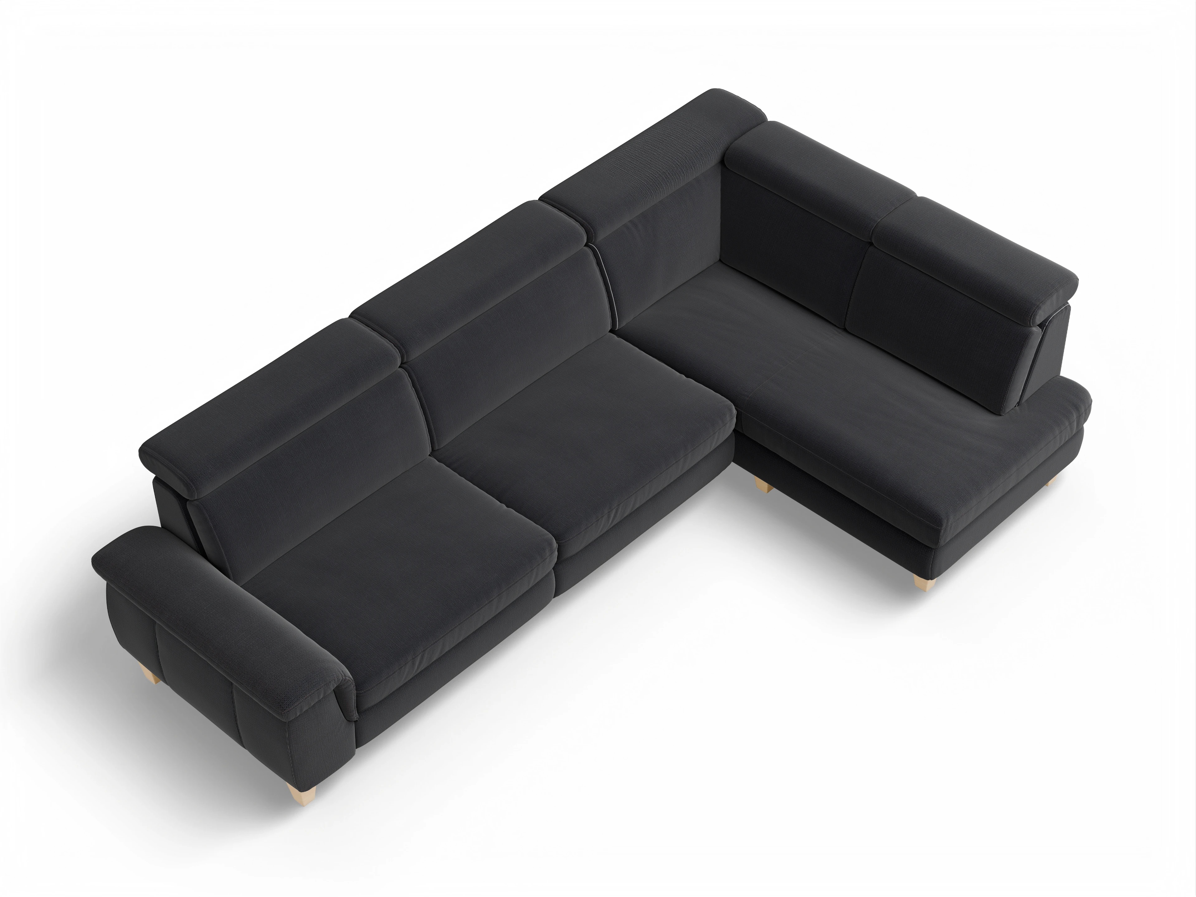 Ansicht des Produktes München Ecksofa rechts Abschluss offen in Stoff Blau