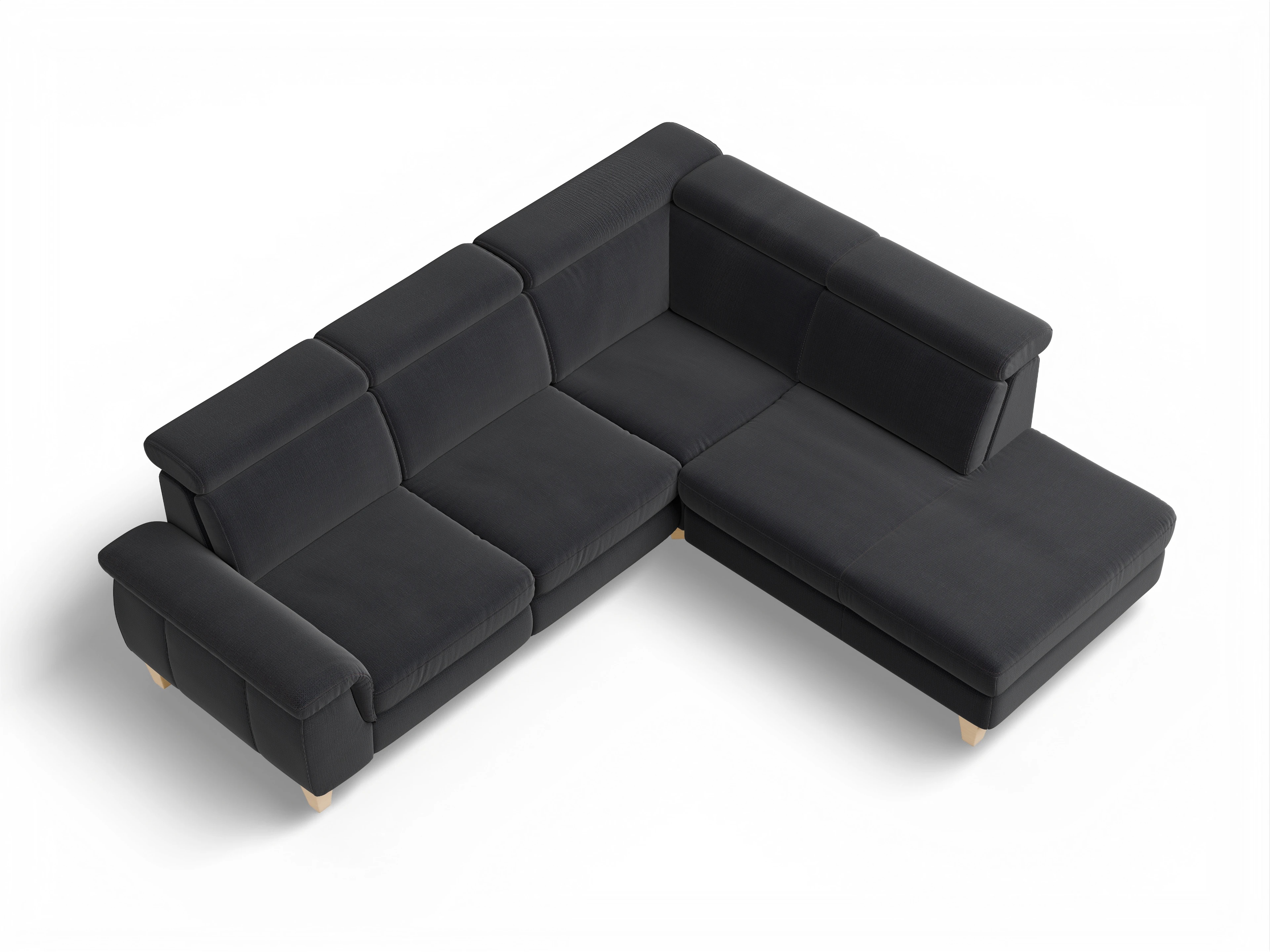 Ansicht des Produktes München Ecksofa rechts Abschluss offen in Stoff Blau
