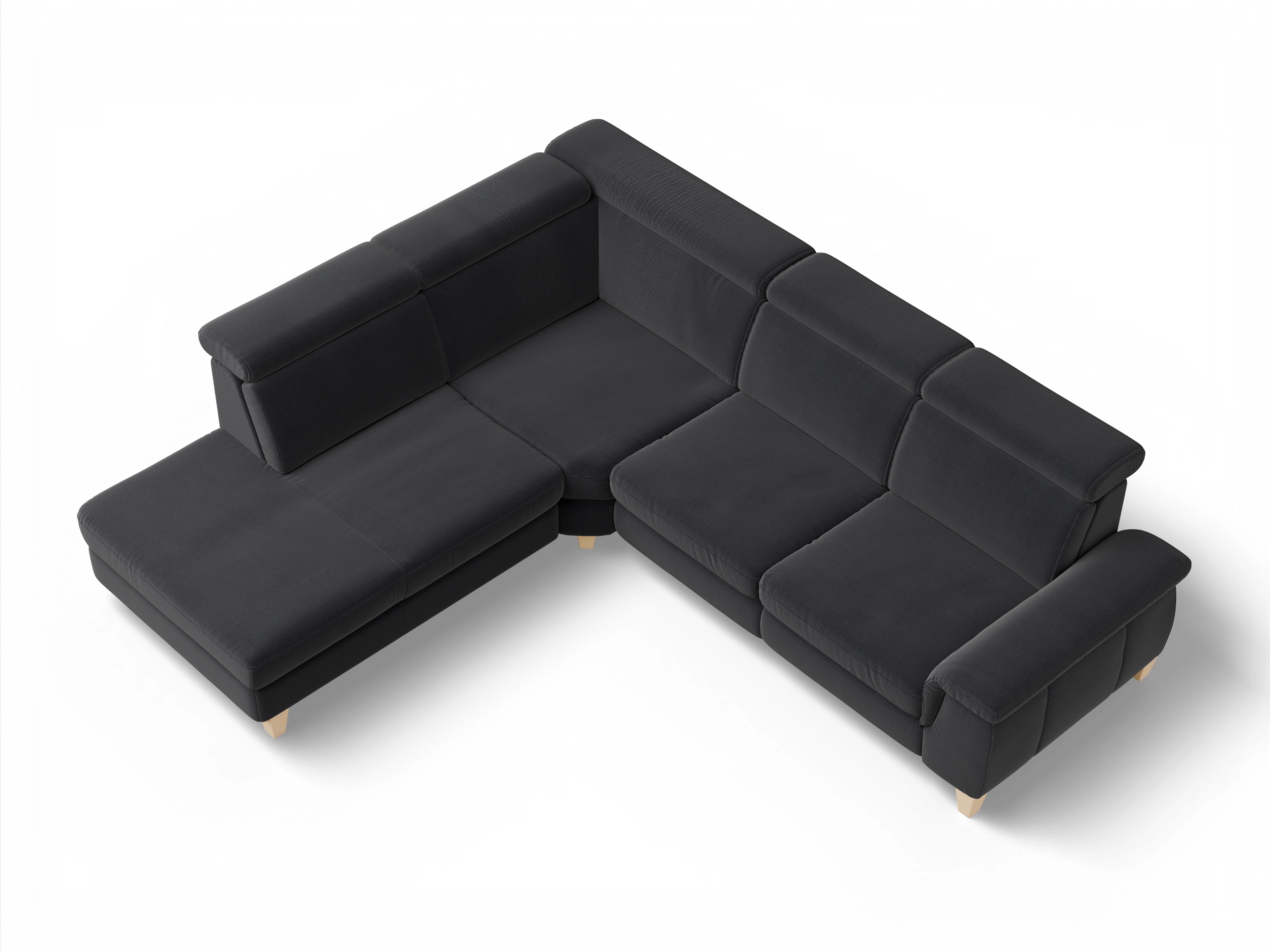 Ansicht des Produktes München Ecksofa links Abschluss offen in Stoff Blau