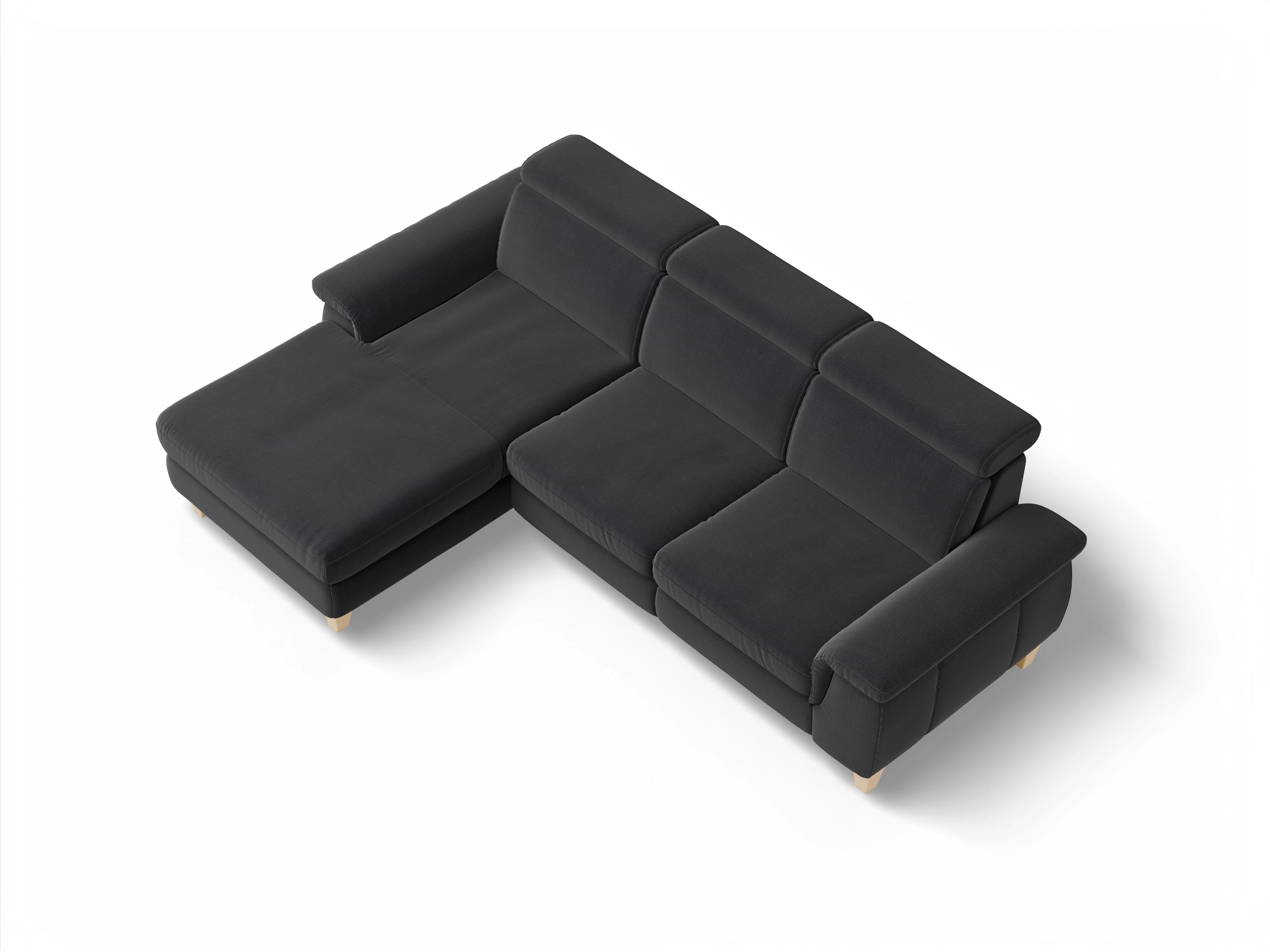 Ansicht des Produktes München Ecksofa links Abschluss offen in Stoff Blau