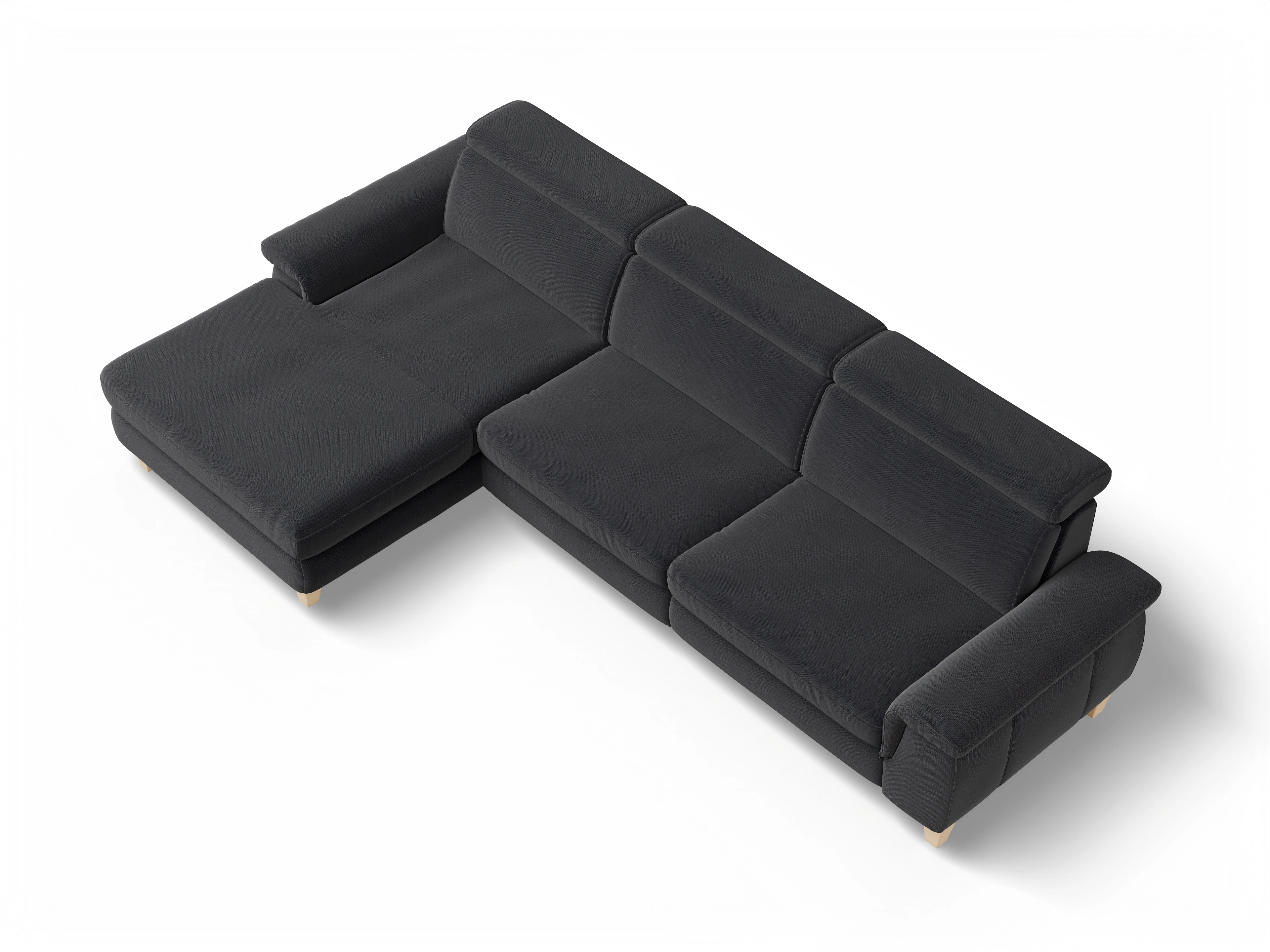 Ansicht des Produktes München Ecksofa links Abschluss offen in Stoff Blau