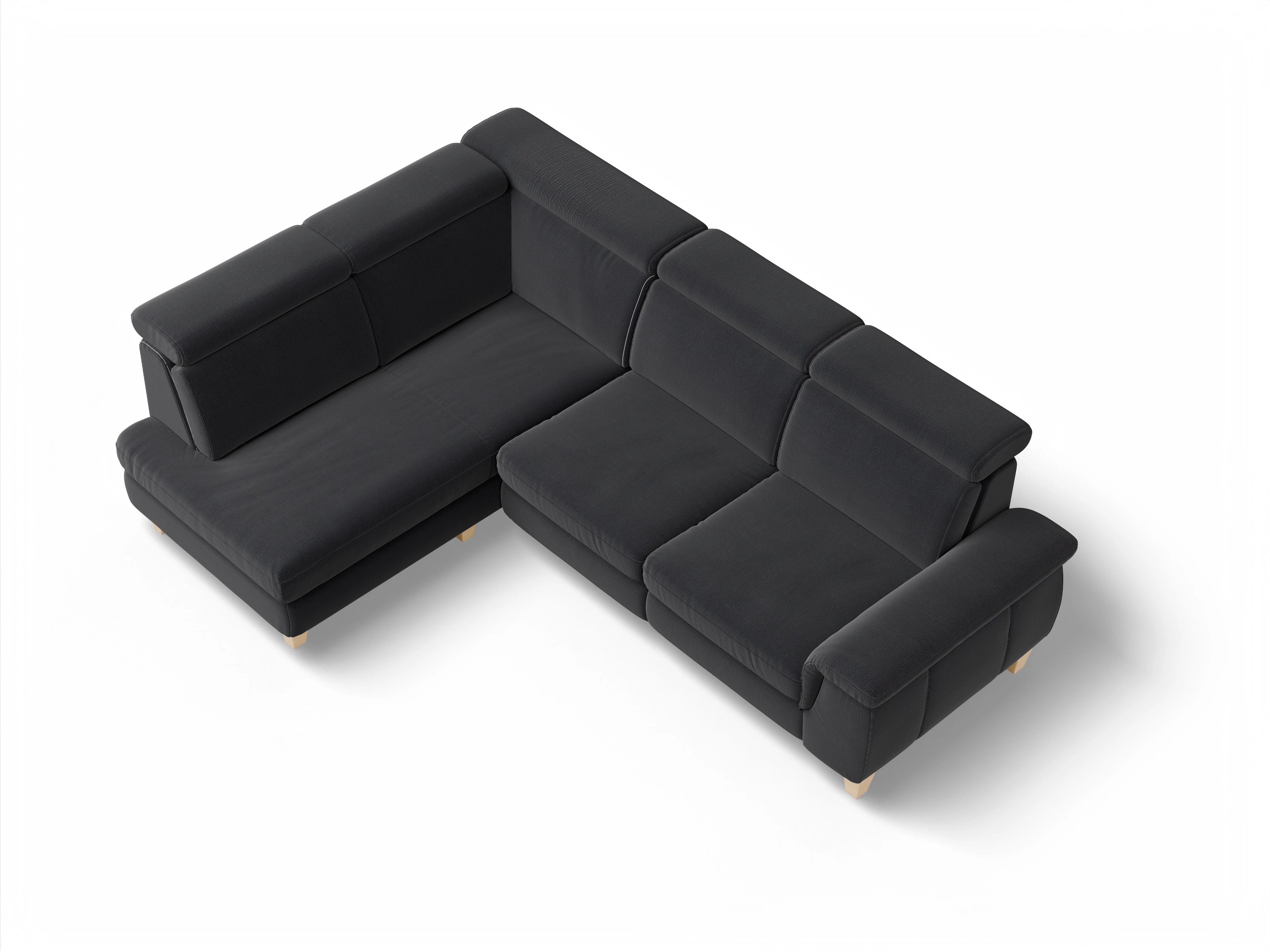 München KO Medium L Ansicht des Produktes München Ecksofa links Abschluss offen in Stoff Blau