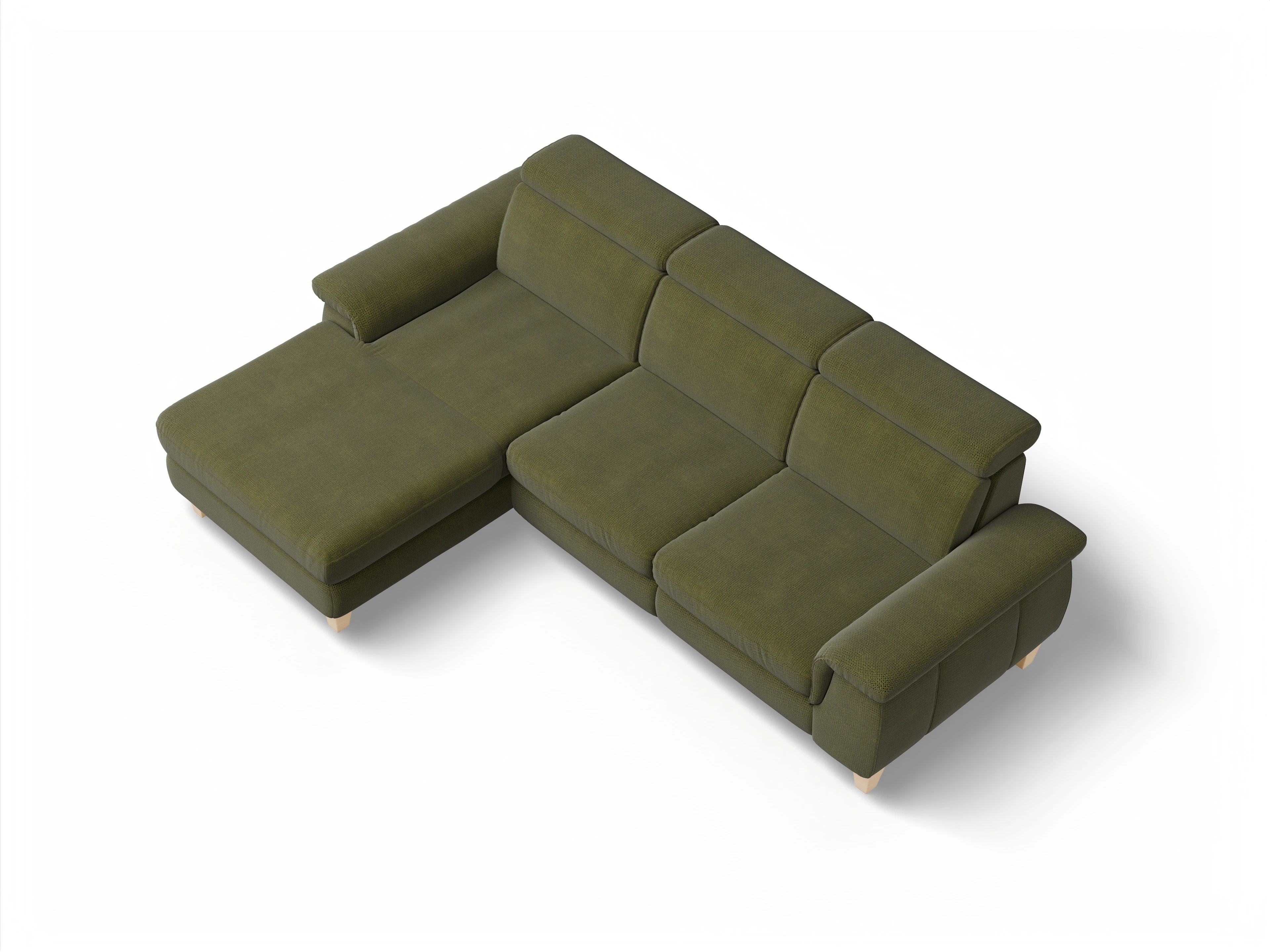 München LO Medium L Ansicht des Produktes München Ecksofa links Abschluss offen in Stoff Grün