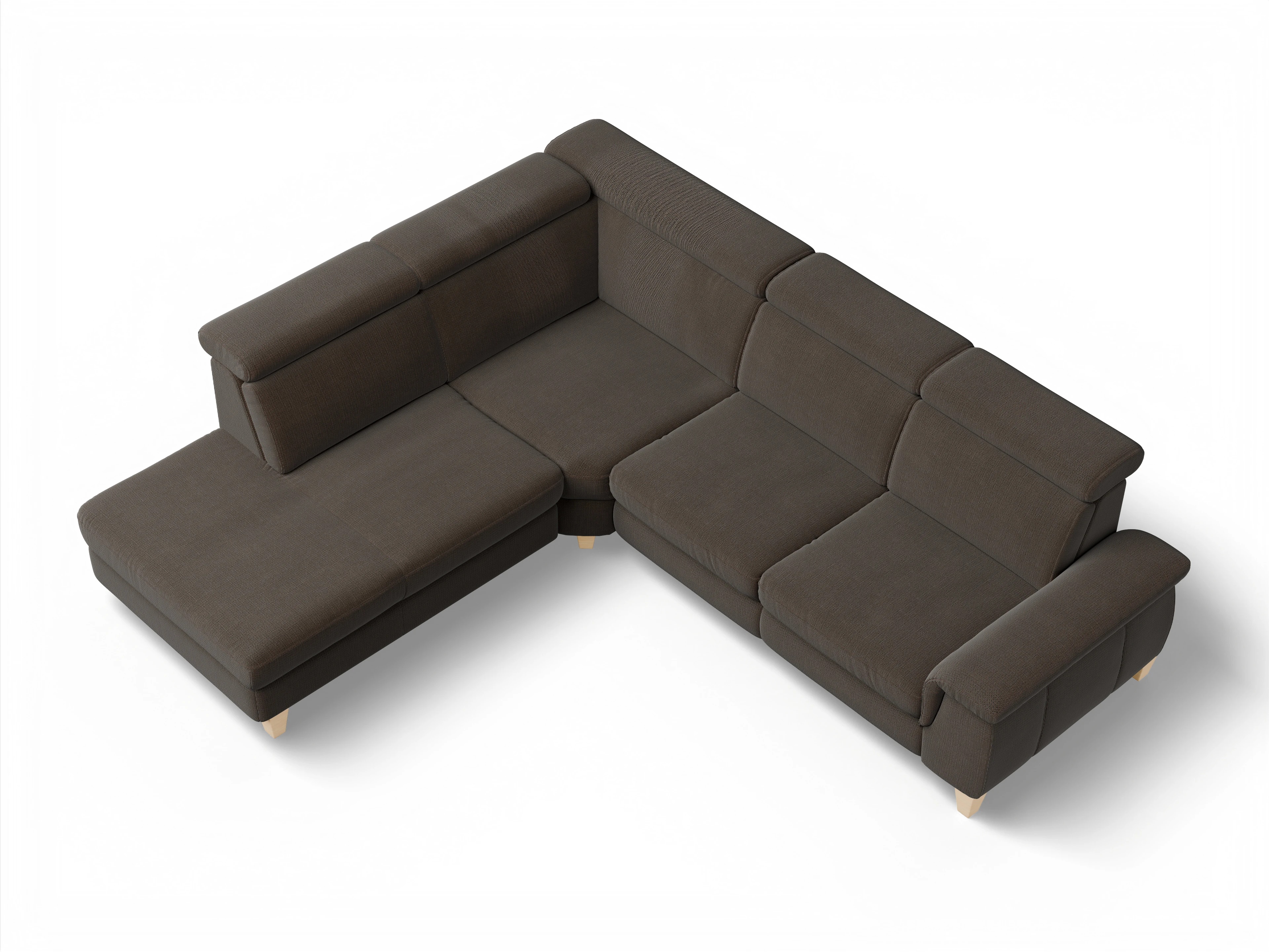 München 1Aho WE Small L Ansicht des Produktes München Ecksofa links Abschluss offen in Stoff Braun