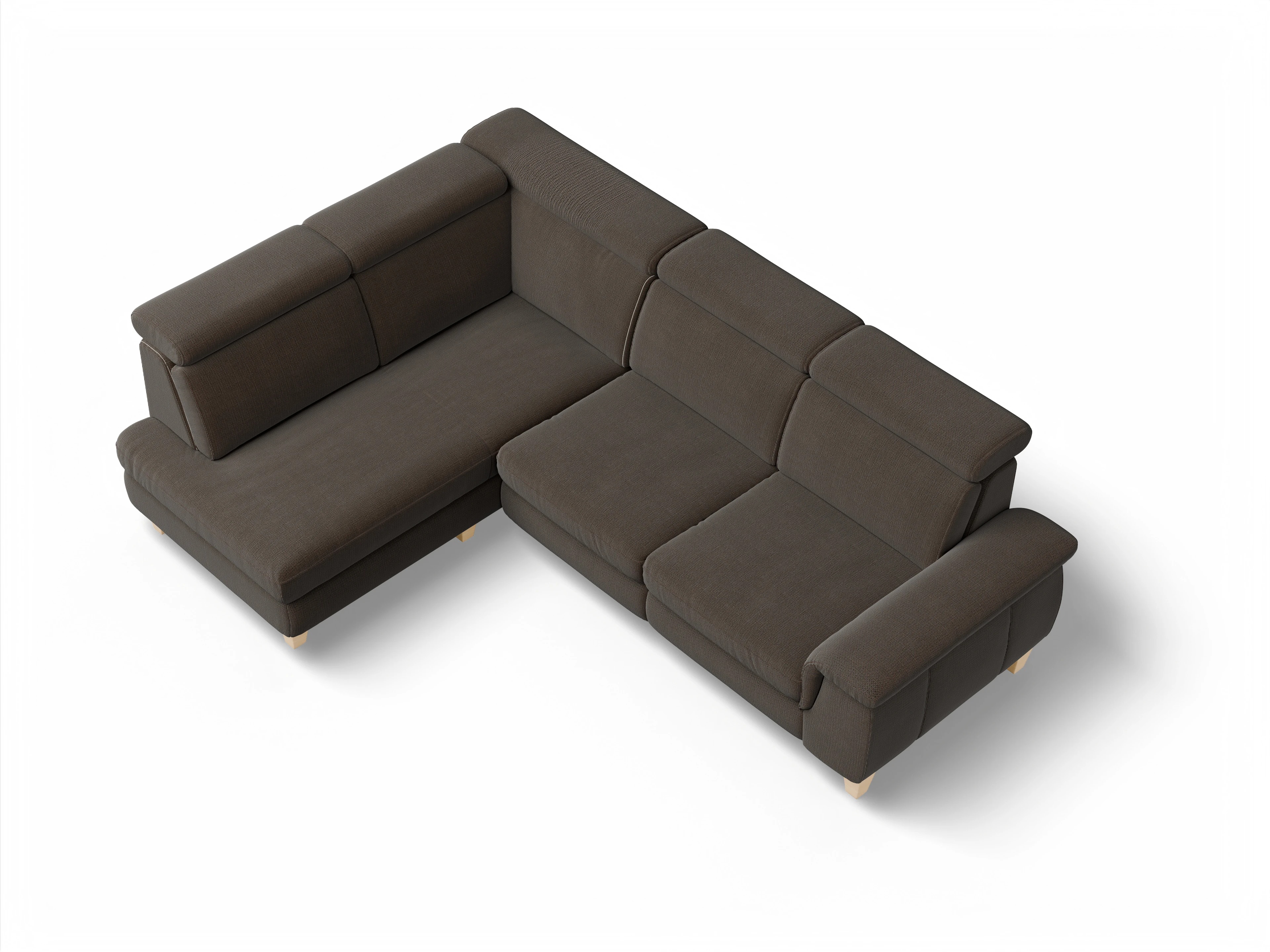 München KO Medium L Ansicht des Produktes München Ecksofa links Abschluss offen in Stoff Braun