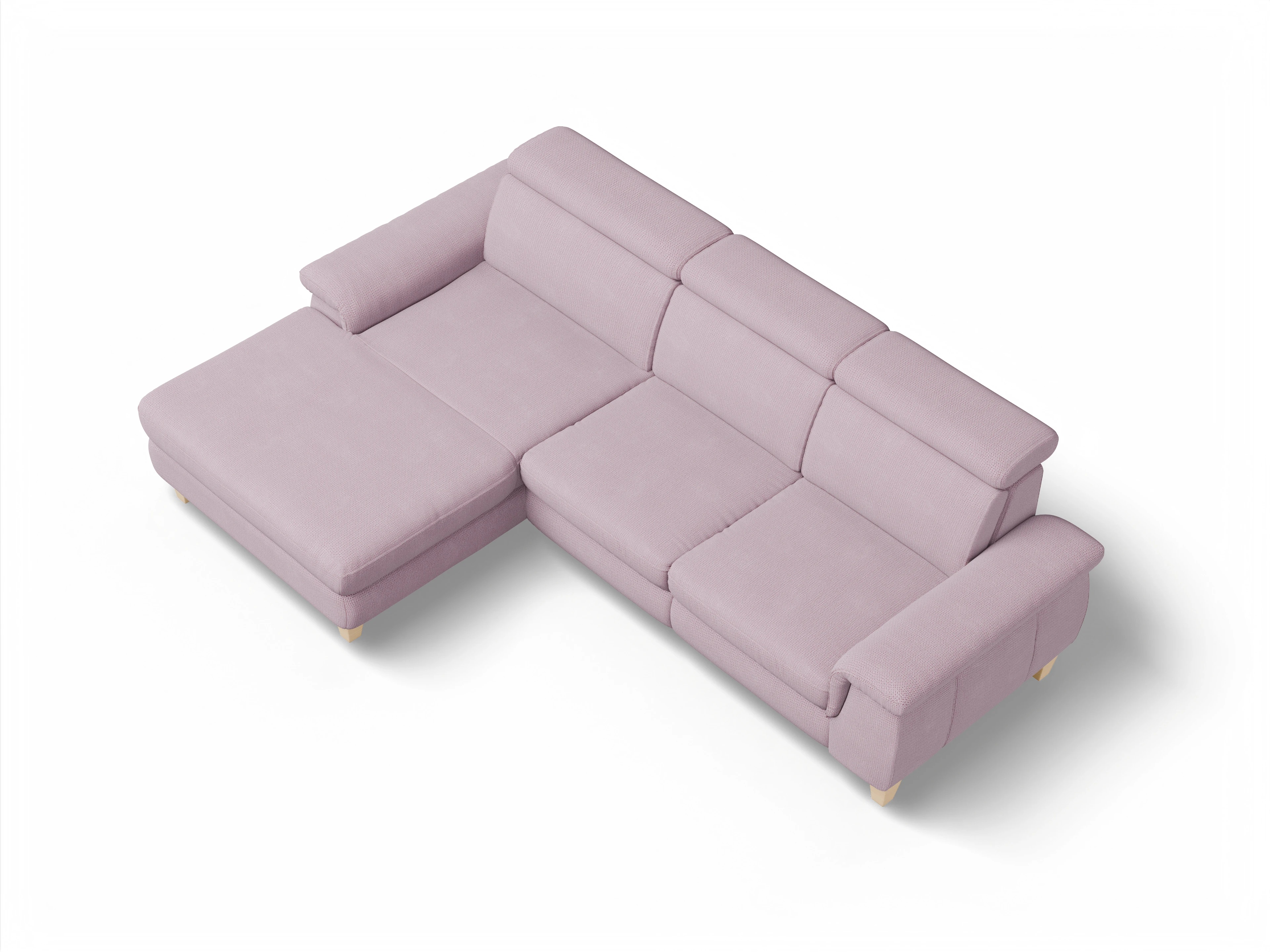 Ansicht des Produktes München Ecksofa links Abschluss offen in Stoff Rosa