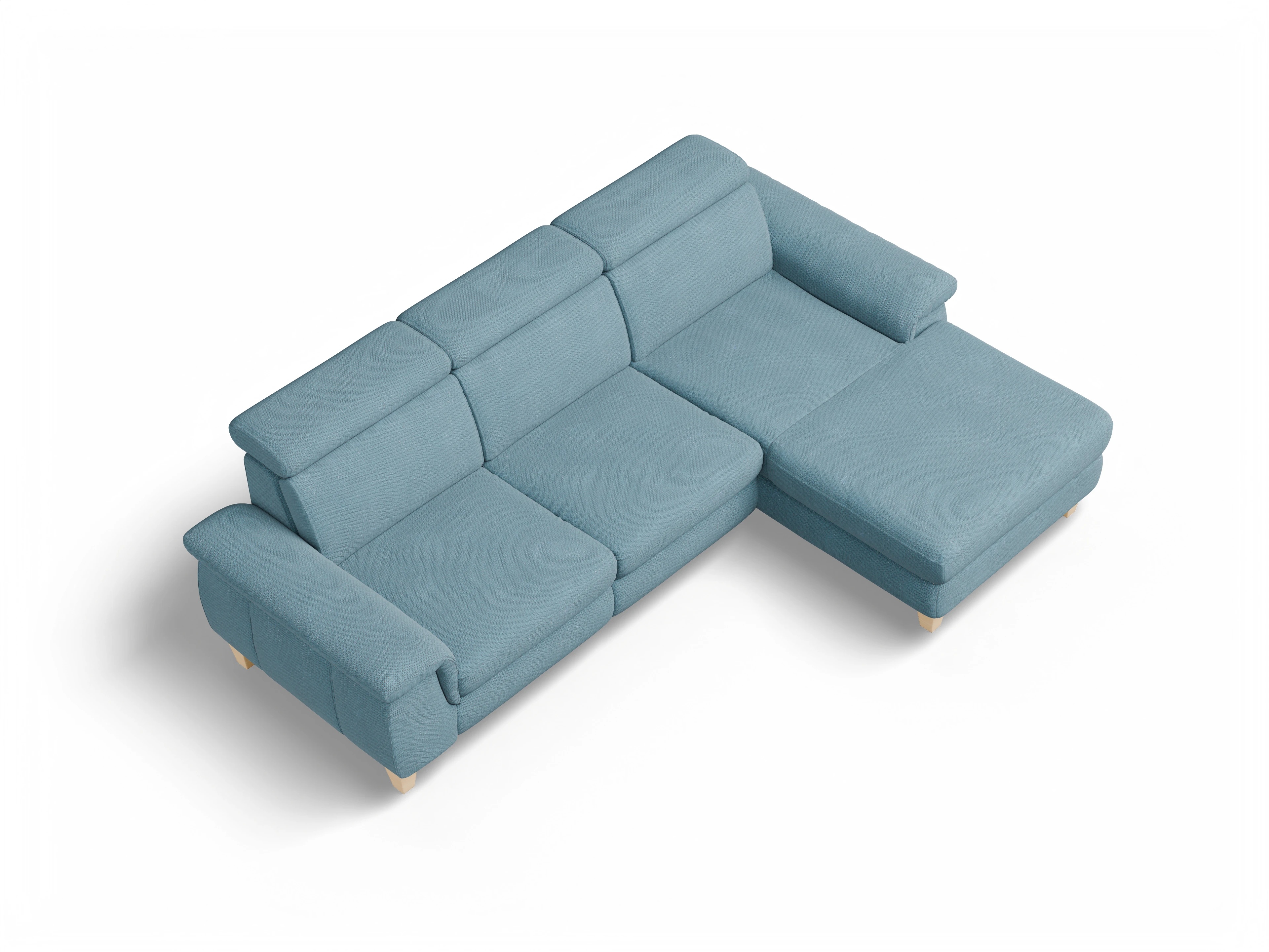 Ansicht des Produktes München Ecksofa rechts Abschluss offen in Stoff Blau