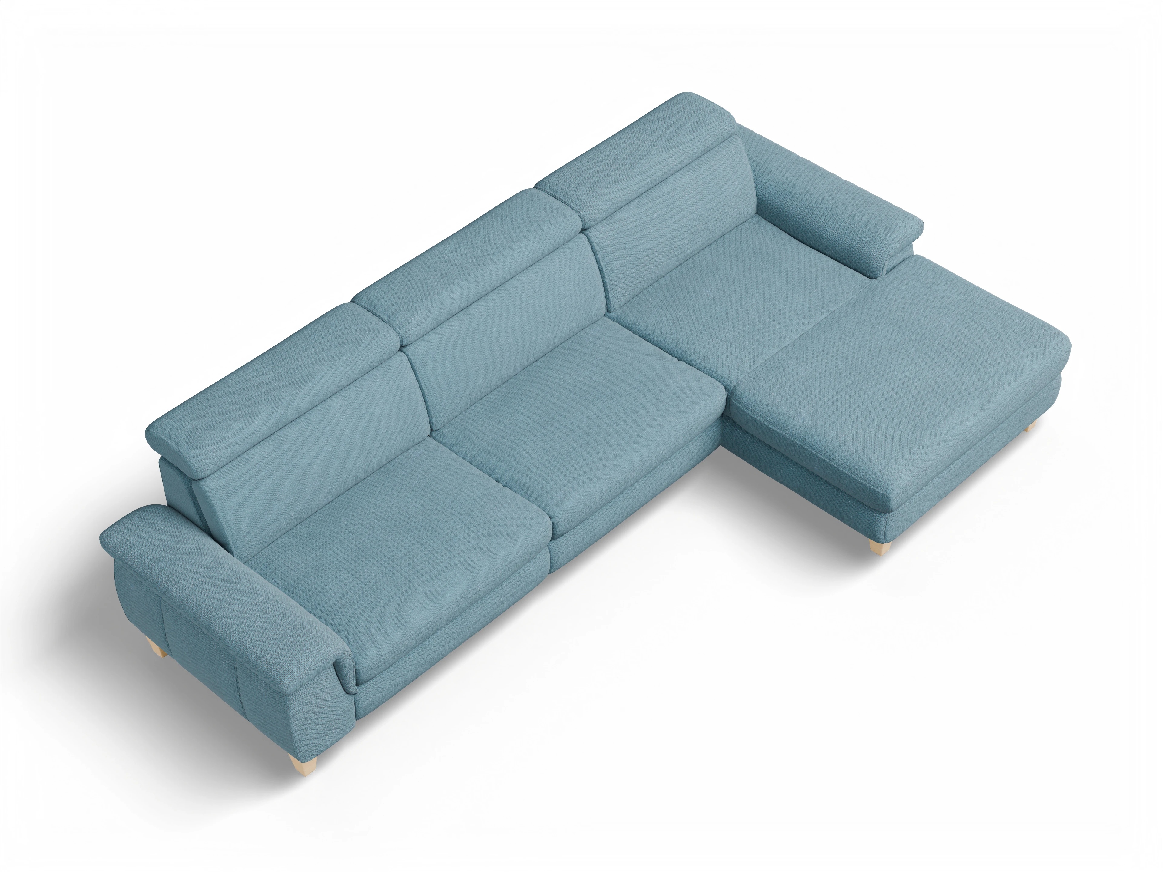 Ansicht des Produktes München Ecksofa rechts Abschluss offen in Stoff Blau