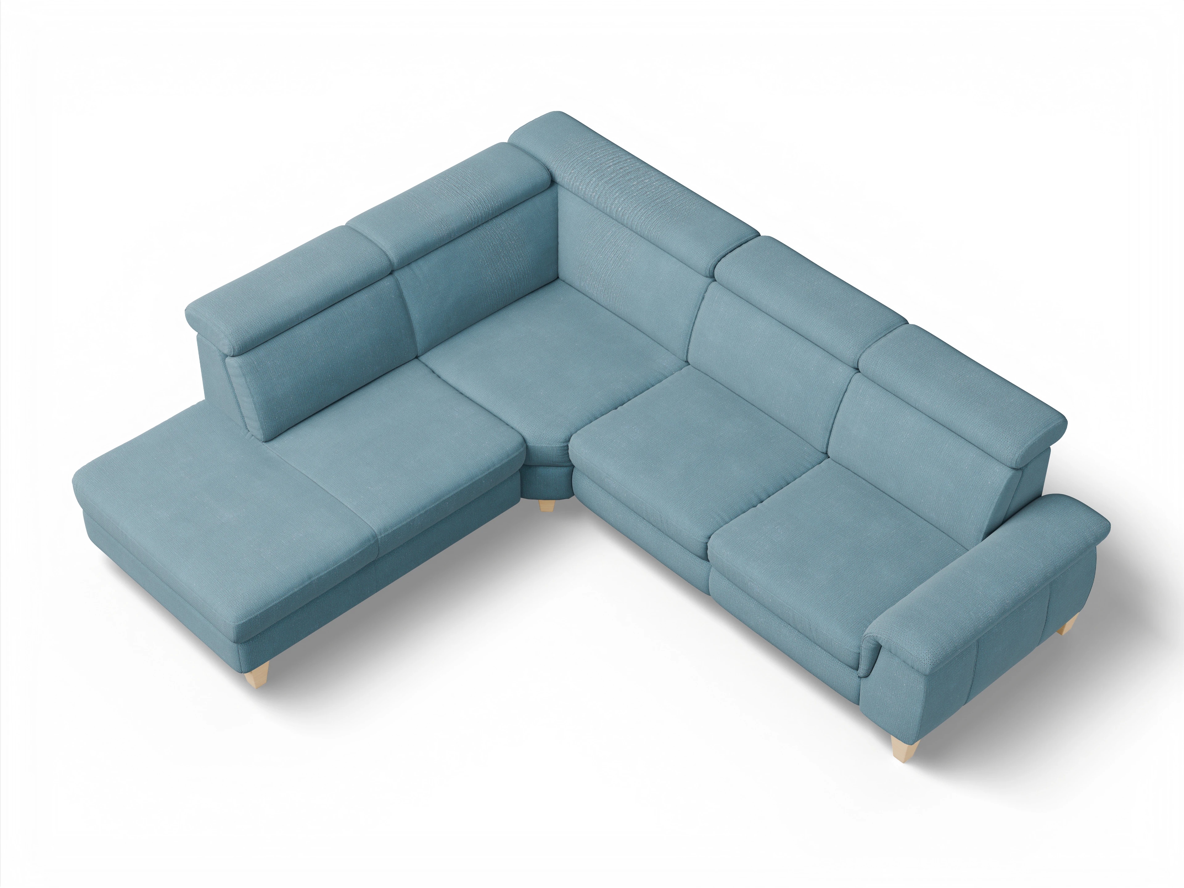 Ansicht des Produktes München Ecksofa links Abschluss offen in Stoff Blau