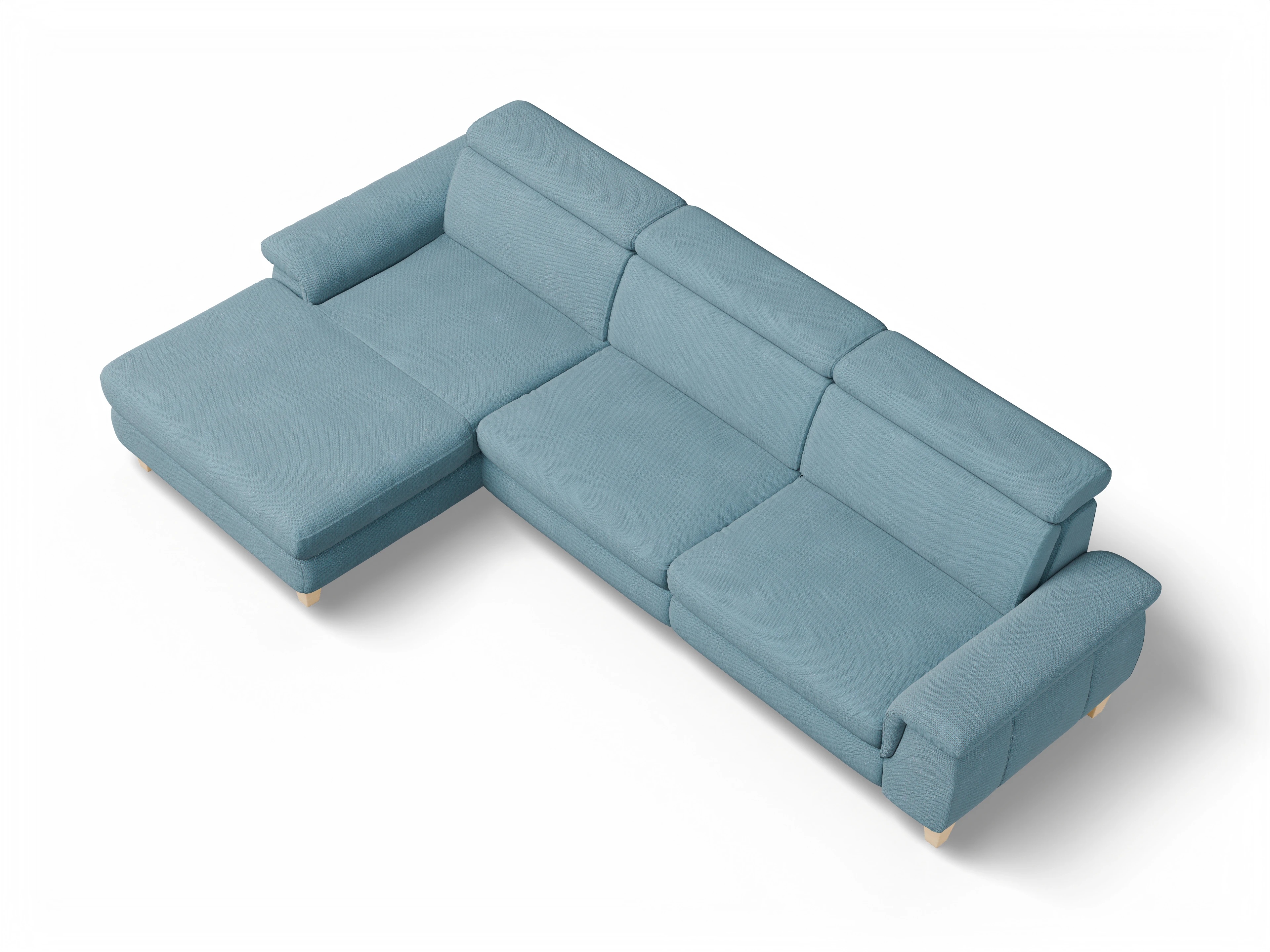 München LOgroß Large L Ansicht des Produktes München Ecksofa links Abschluss offen in Stoff Blau