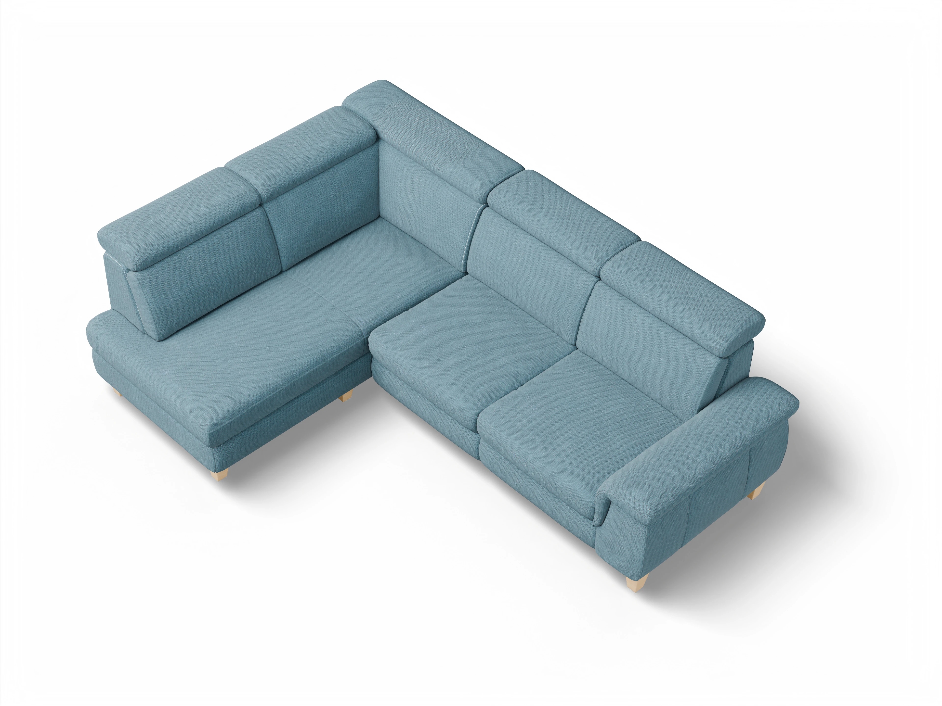 Ansicht des Produktes München Ecksofa links Abschluss offen in Stoff Blau