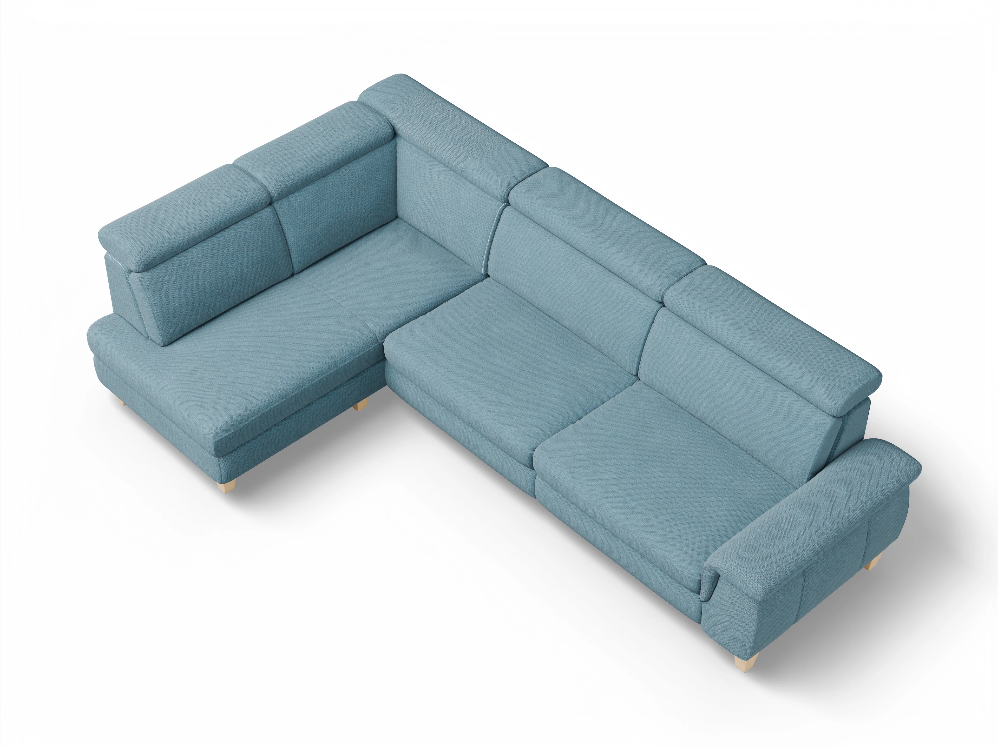 Ansicht des Produktes München Ecksofa links Abschluss offen in Stoff Blau