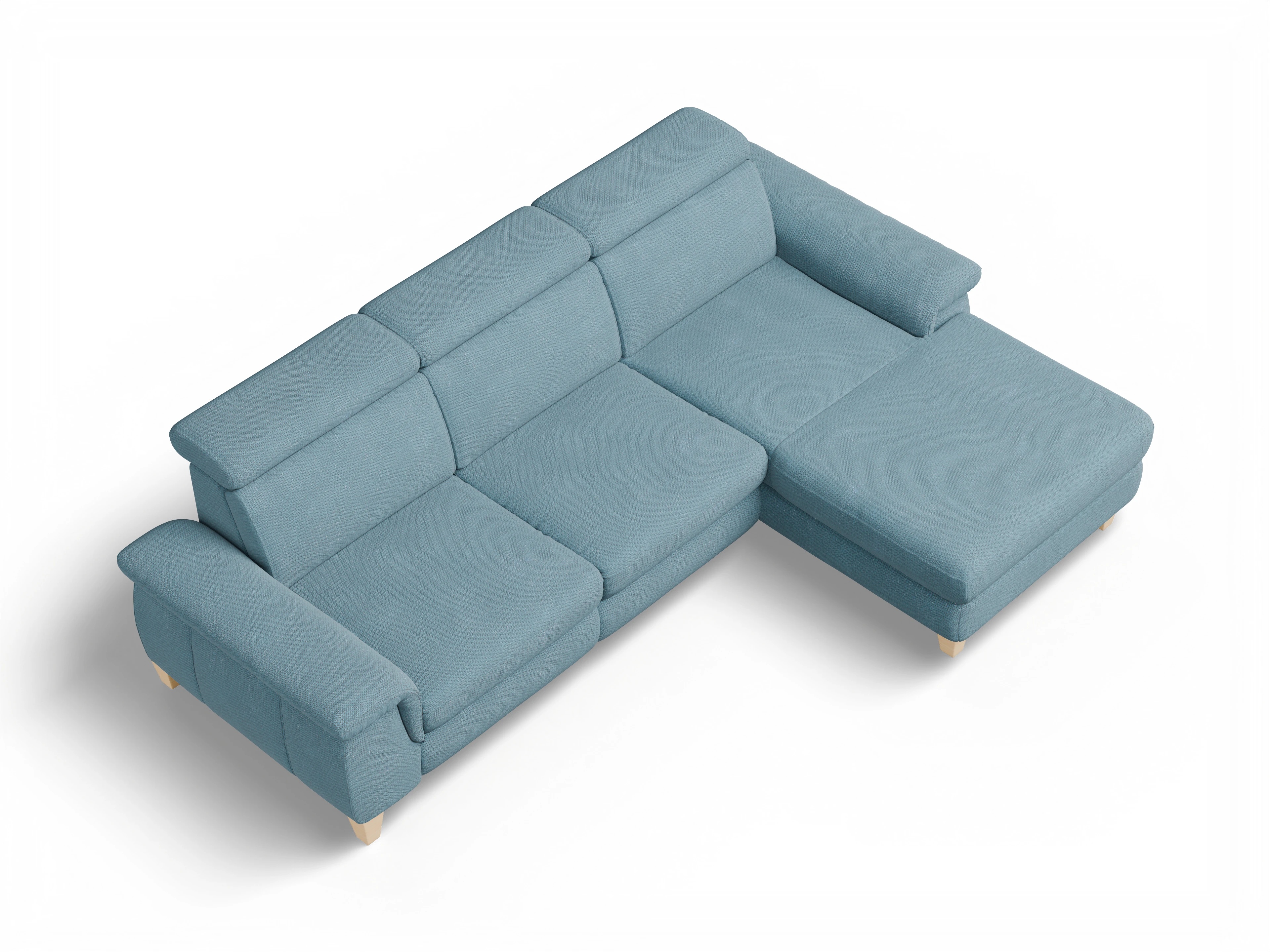 Ansicht des Produktes München Ecksofa rechts Abschluss offen in Stoff Blau