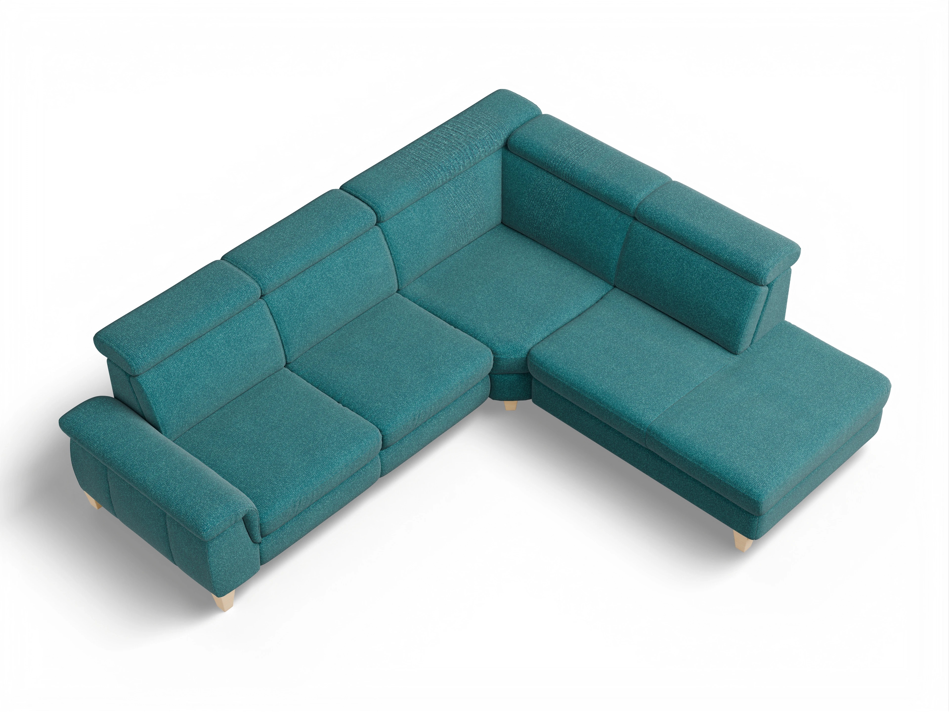 Ansicht des Produktes München Ecksofa rechts Abschluss offen in Stoff Blau