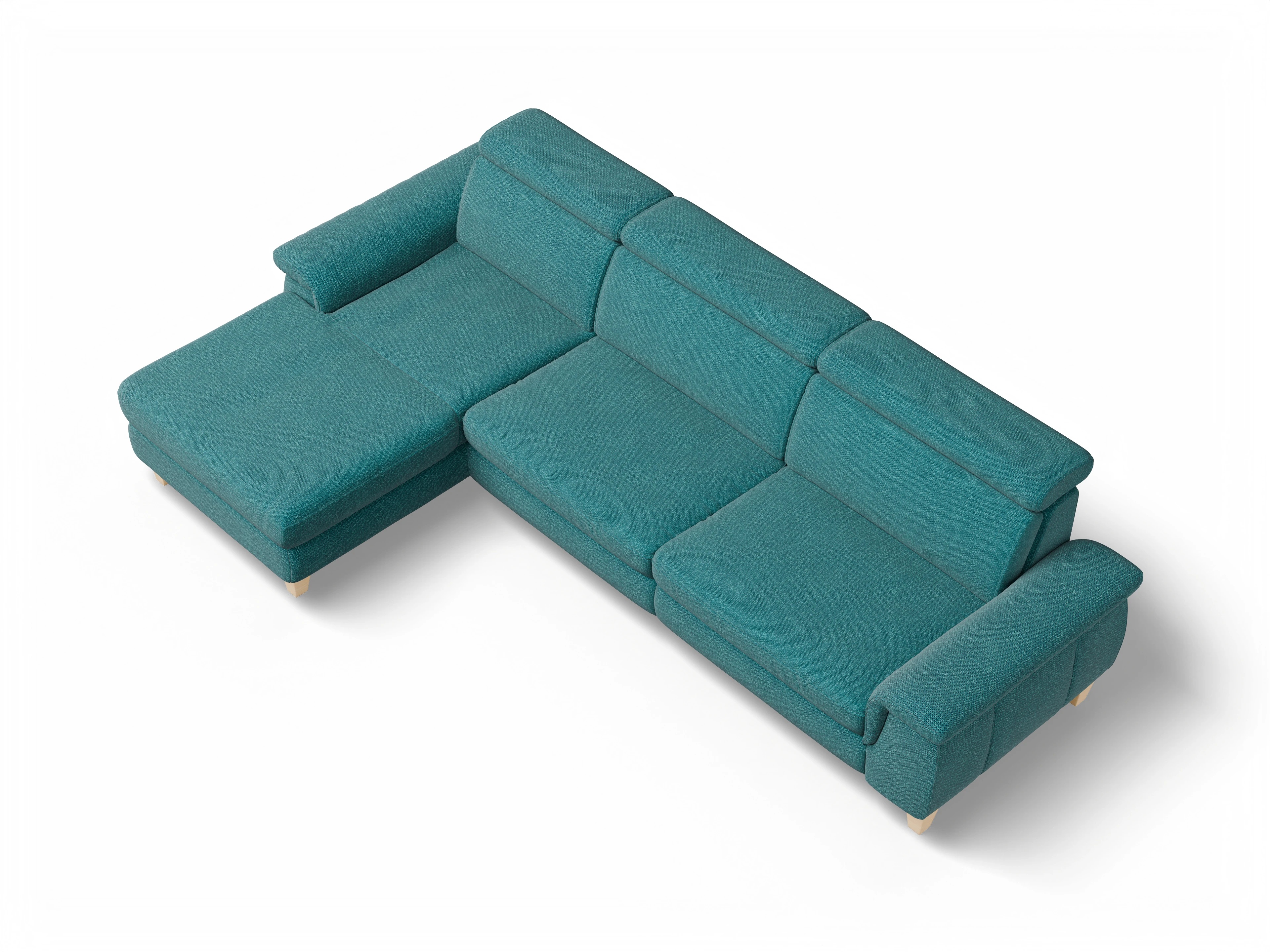Ansicht des Produktes München Ecksofa links Abschluss offen in Stoff Blau