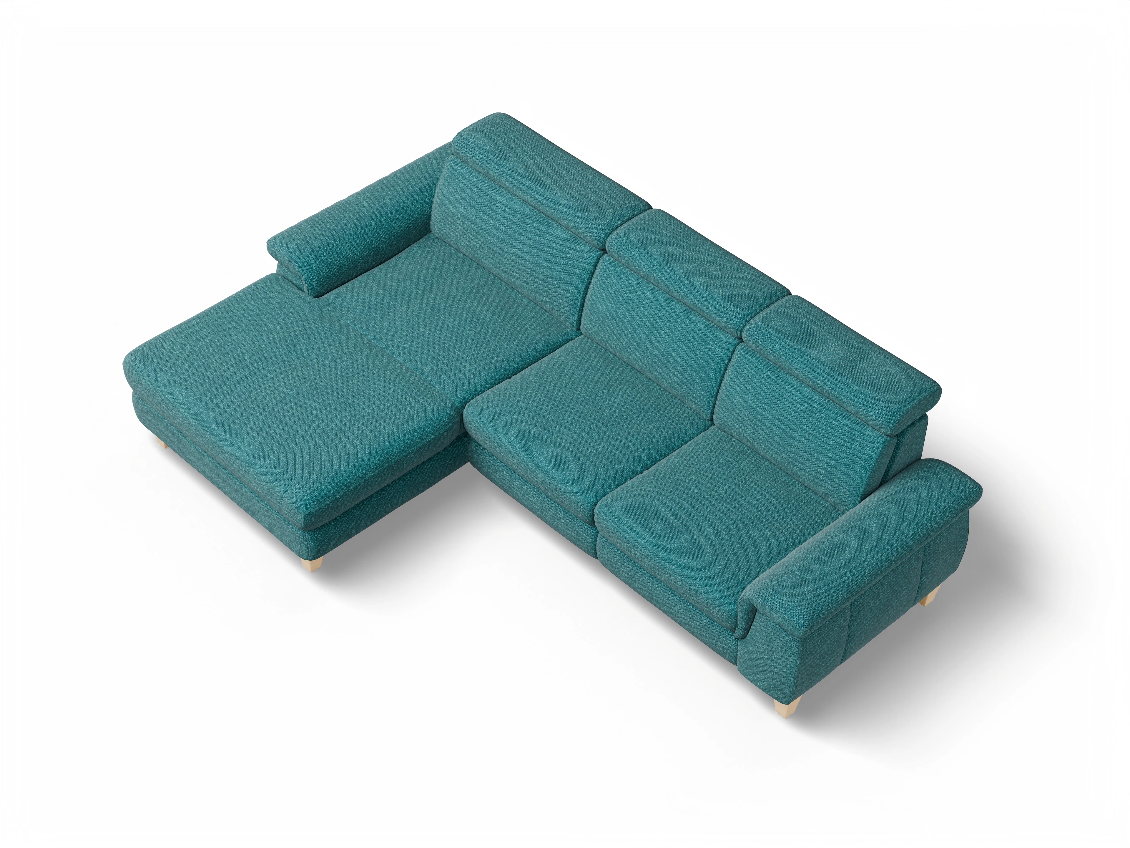 München LOgroß Medium L Ansicht des Produktes München Ecksofa links Abschluss offen in Stoff Blau
