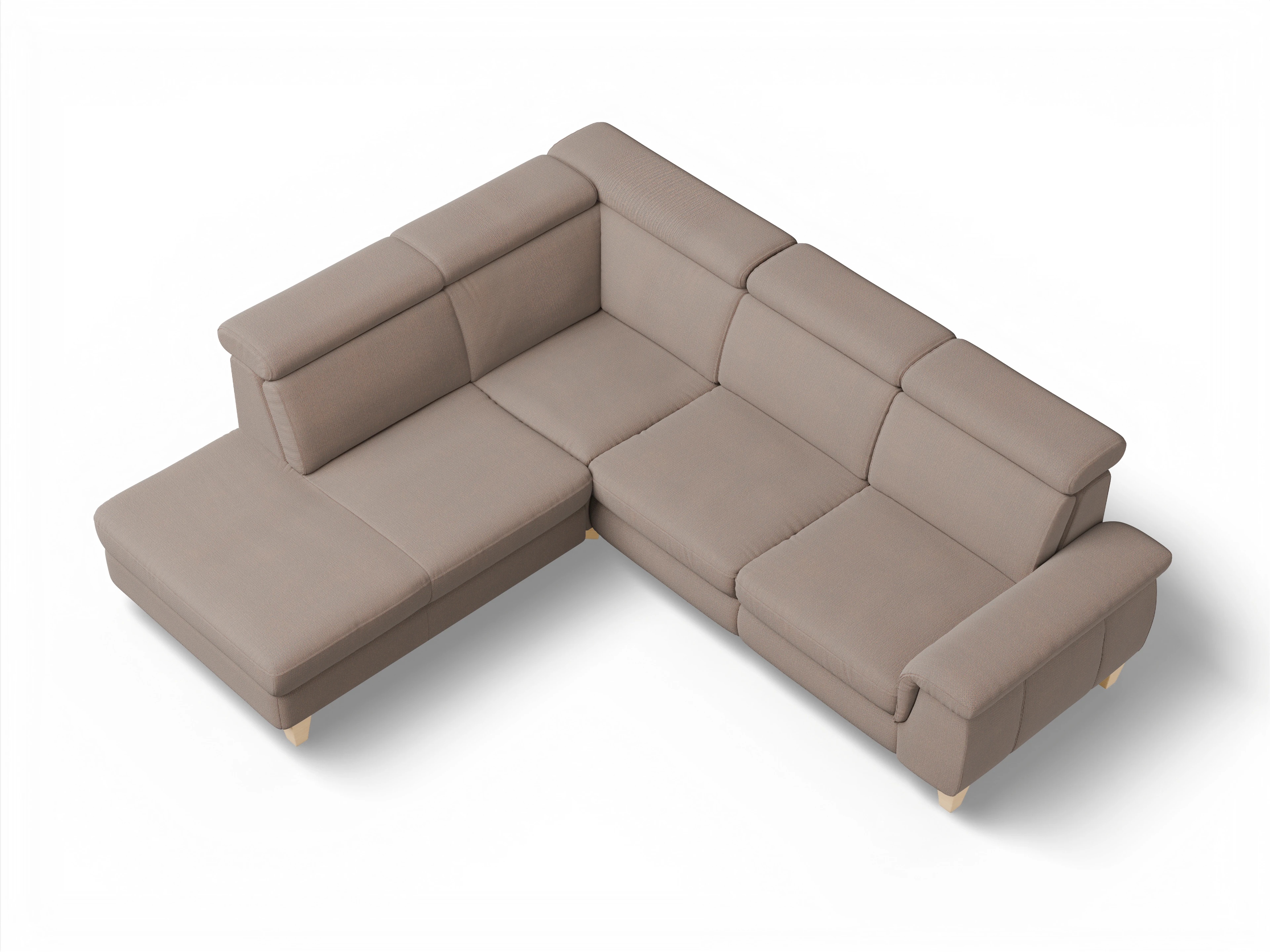 Ansicht des Produktes München Ecksofa links mit Armlehne in Stoff Braun