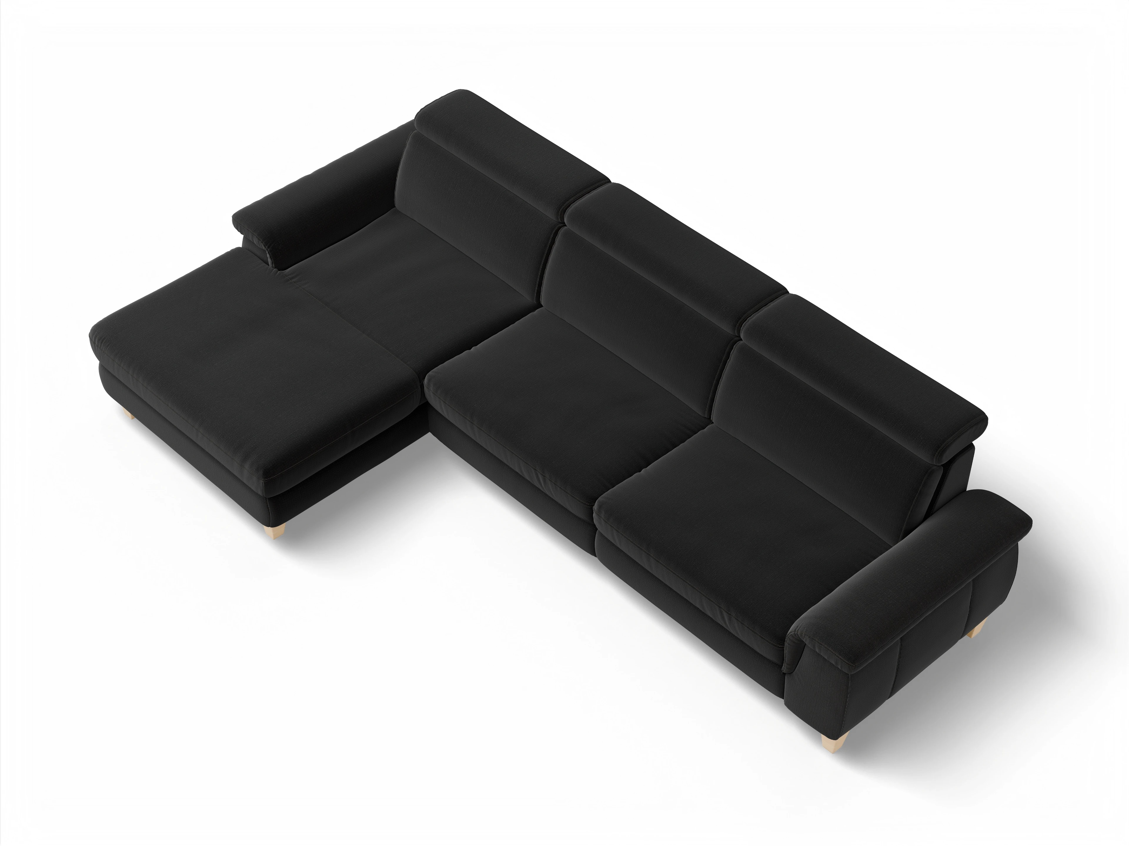 Ansicht des Produktes München Ecksofa links Abschluss offen in Stoff Schwarz