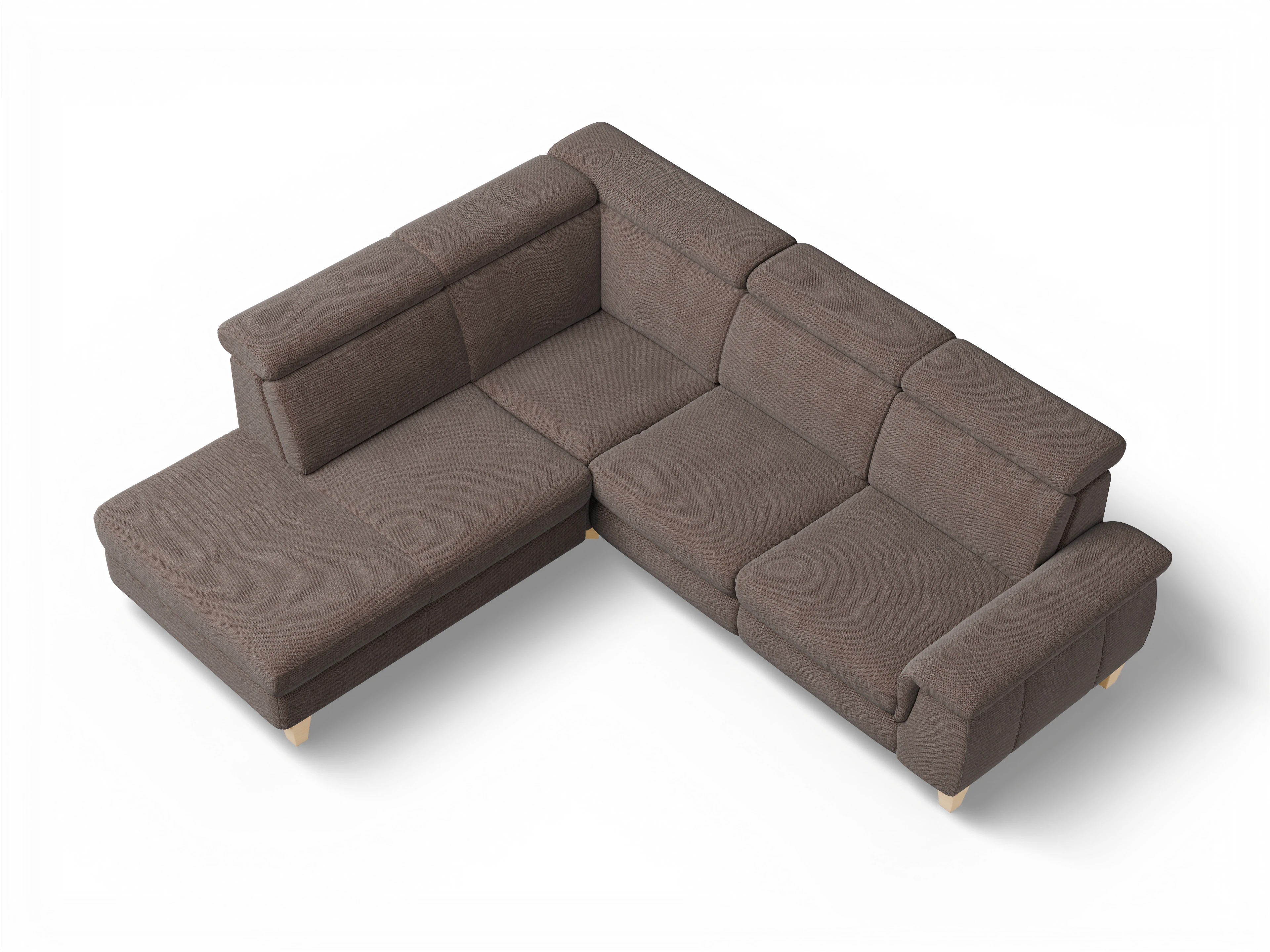 Ansicht des Produktes München Ecksofa links mit Armlehne in Stoff Braun