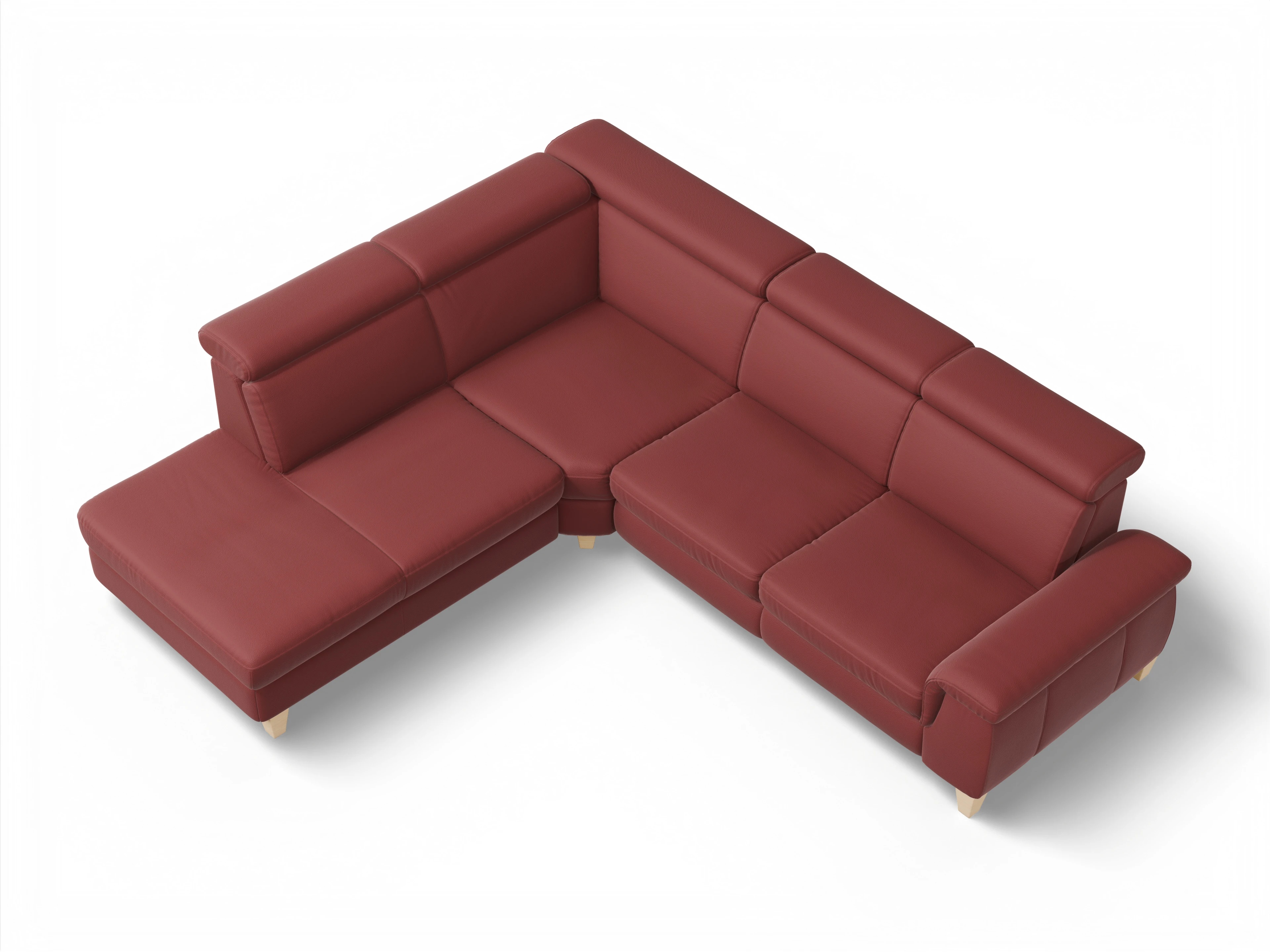 Ansicht des Produktes München Ecksofa links Abschluss offen in Leder Rot