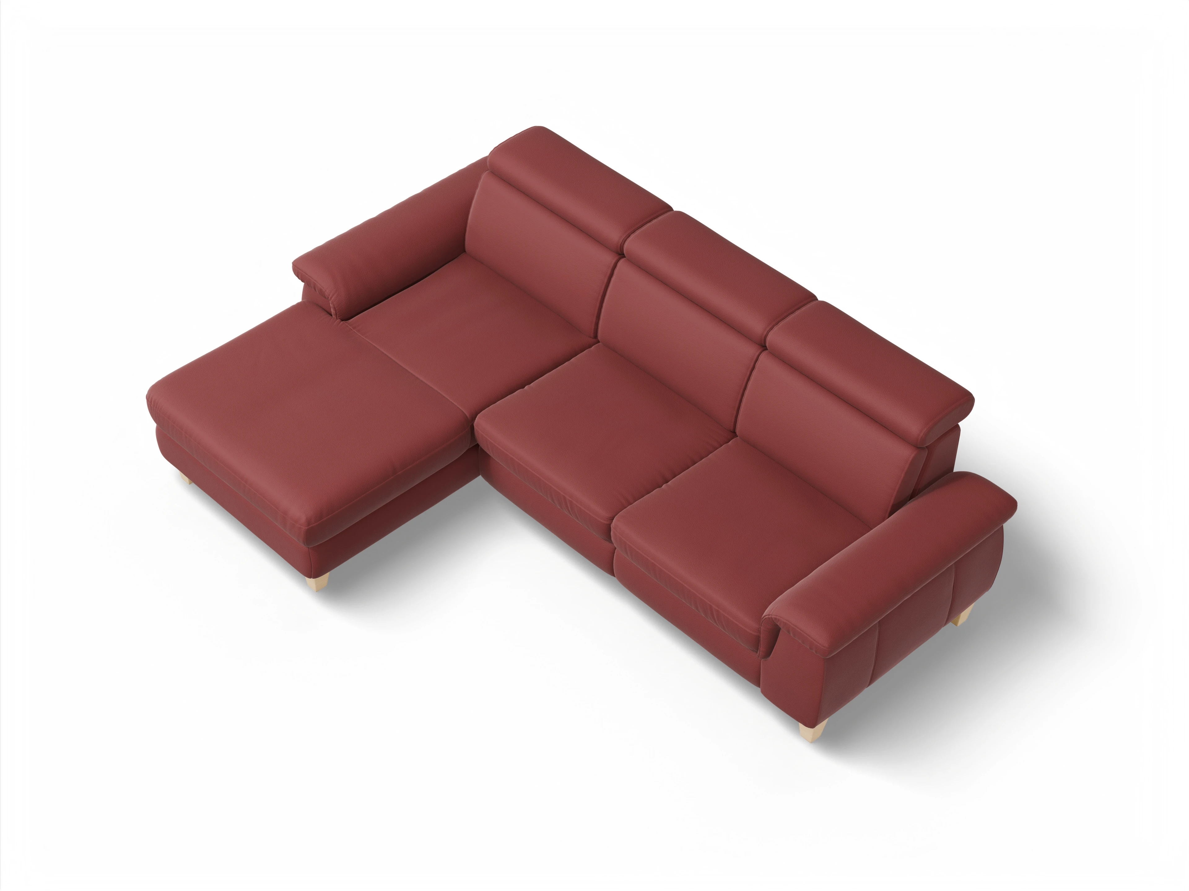 München LO Medium L Ansicht des Produktes München Ecksofa links Abschluss offen in Leder Rot