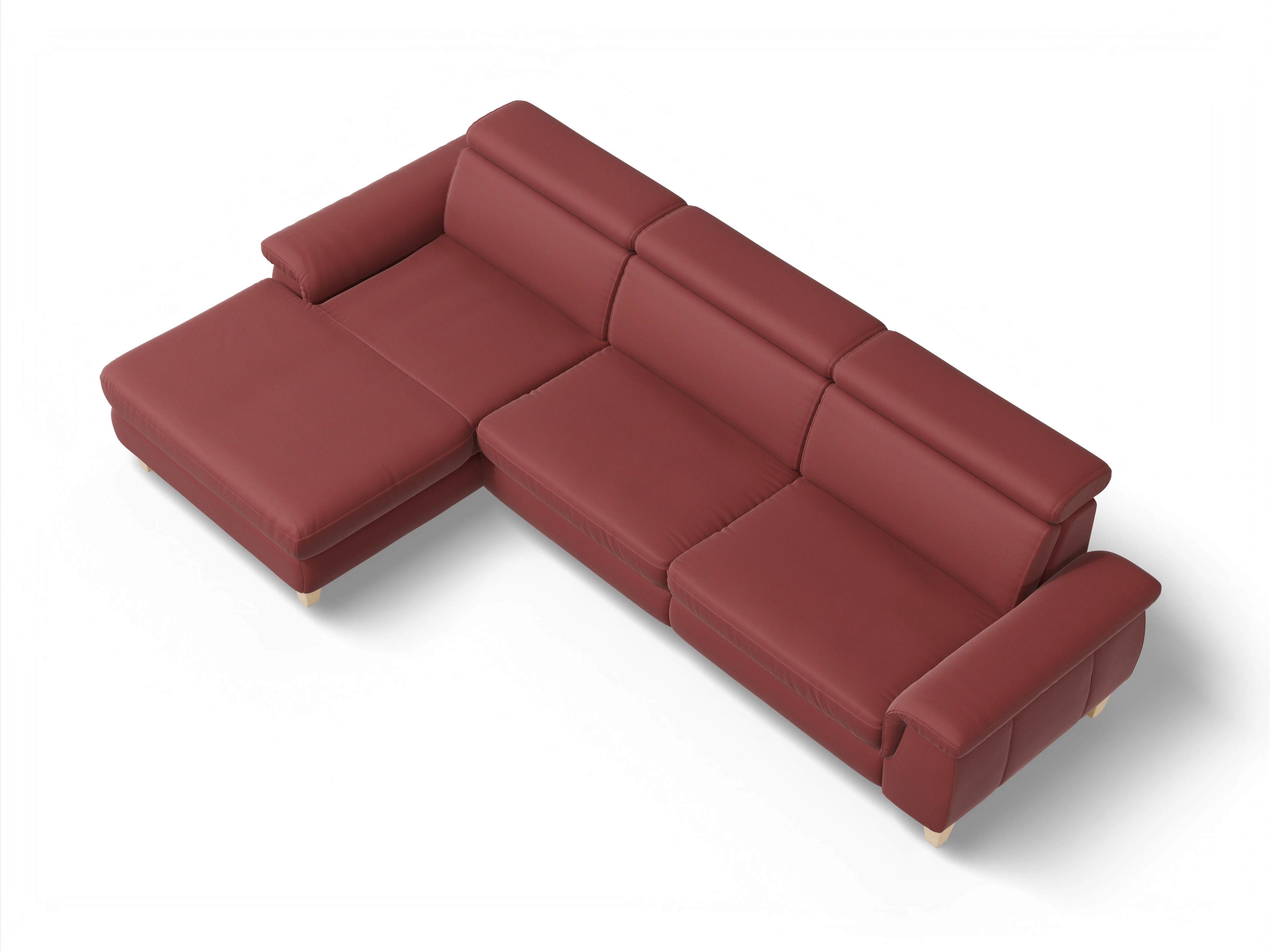 Ansicht des Produktes München Ecksofa links Abschluss offen in Leder Rot