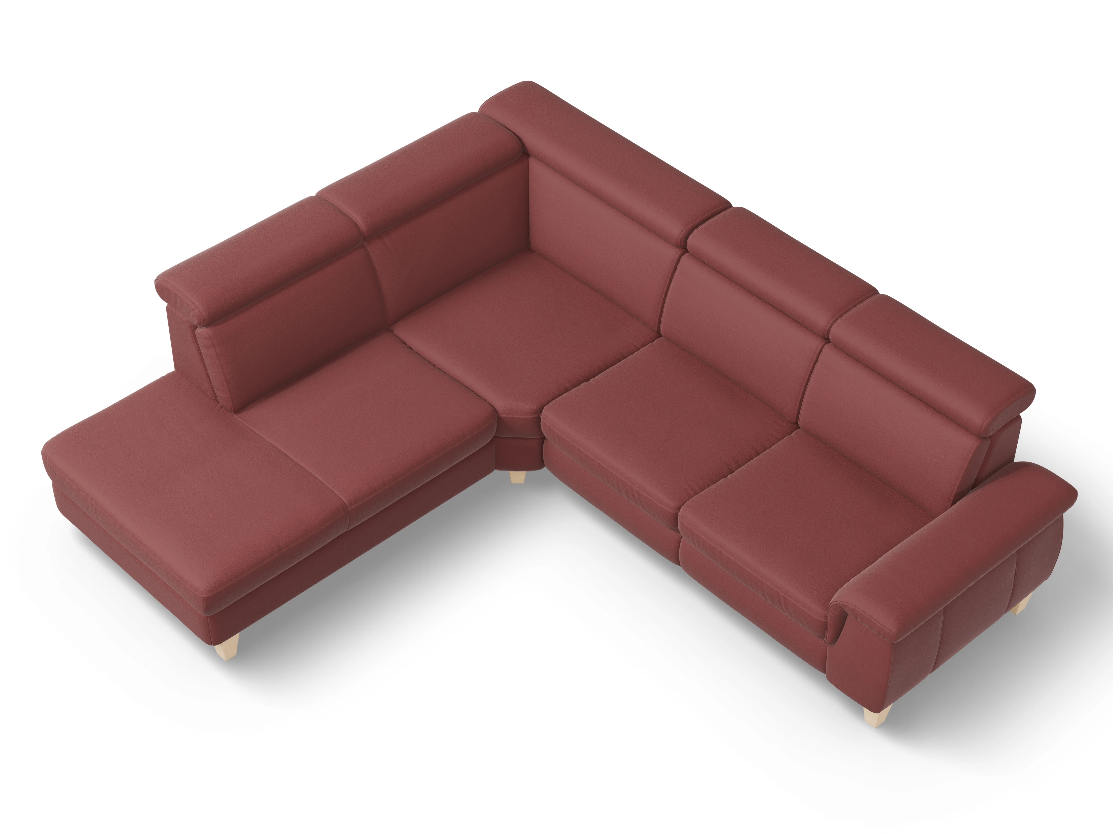 Ansicht des Produktes München Ecksofa links Abschluss offen in Leder Rot