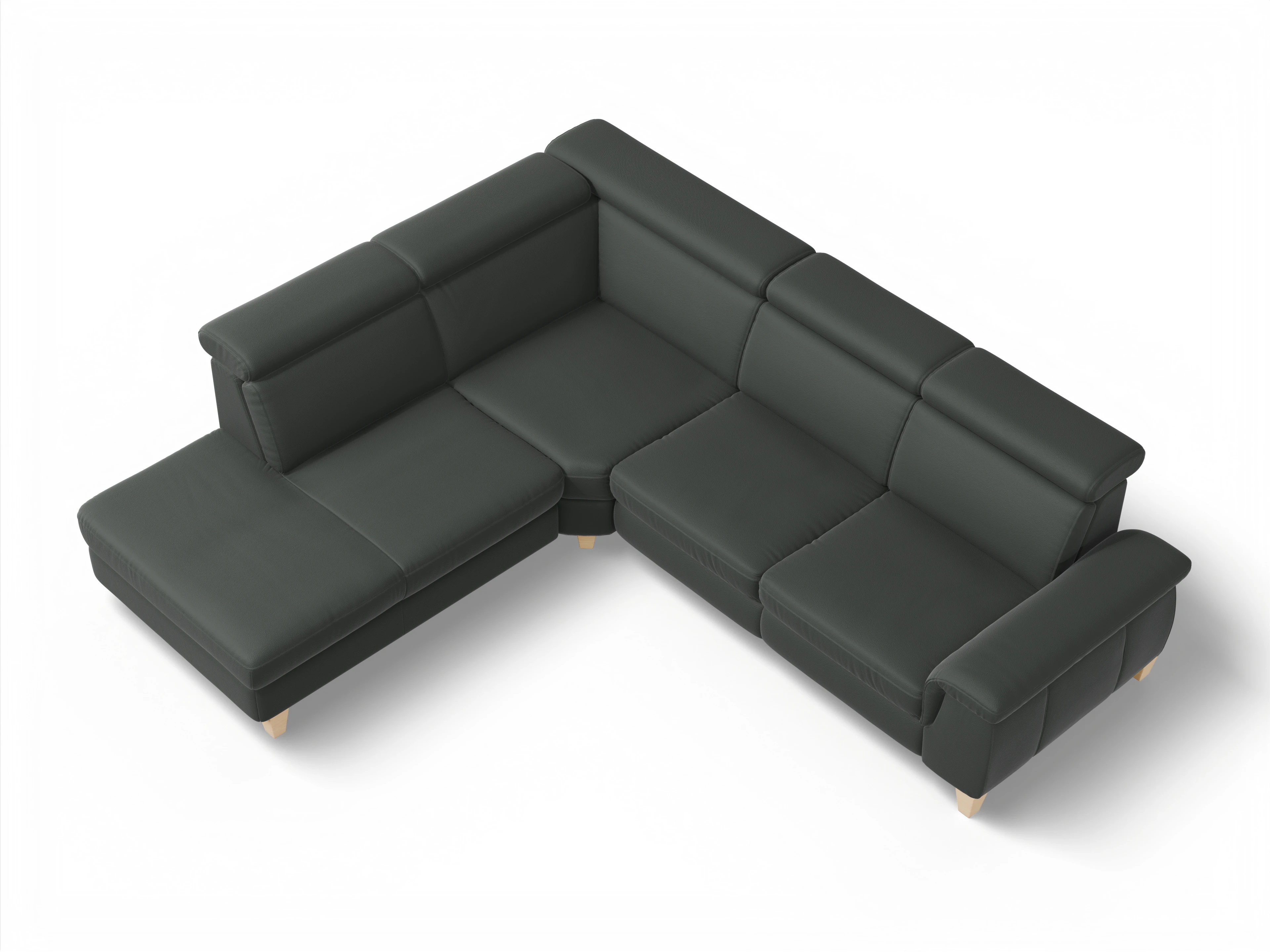 Ansicht des Produktes München Ecksofa links Abschluss offen in Leder Grau