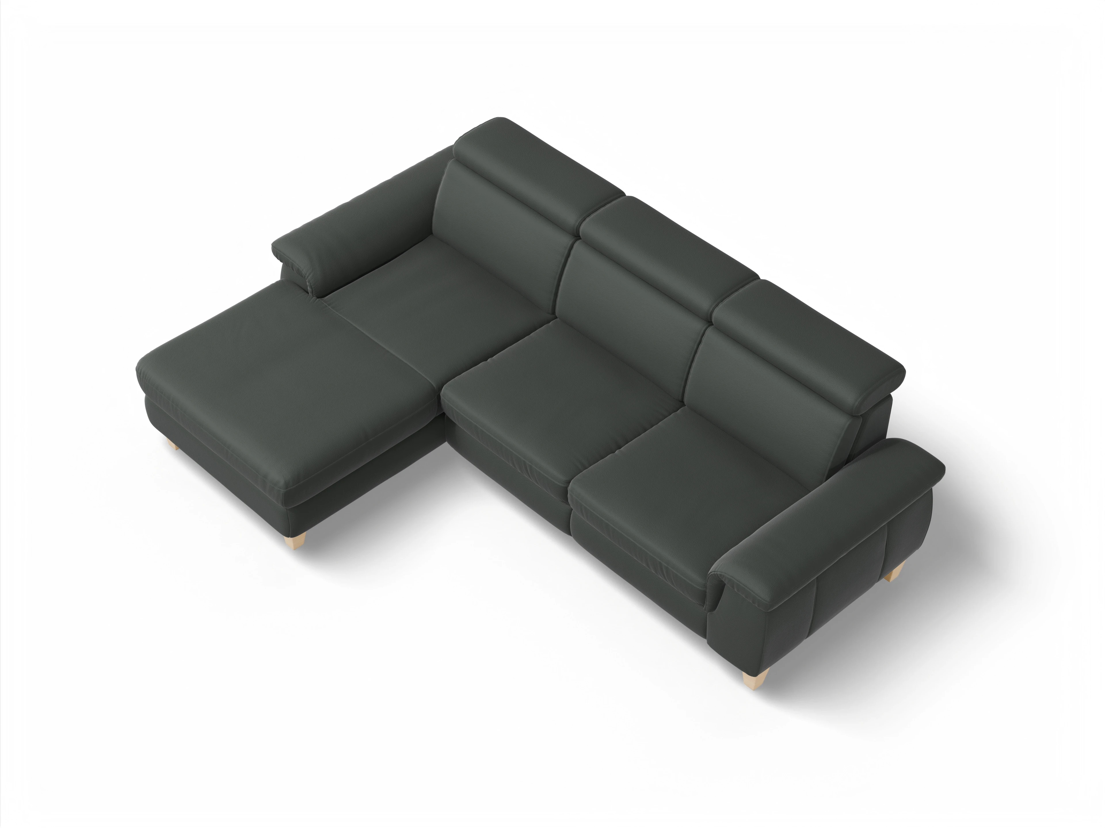 München LO Medium L Ansicht des Produktes München Ecksofa links Abschluss offen in Leder Grau