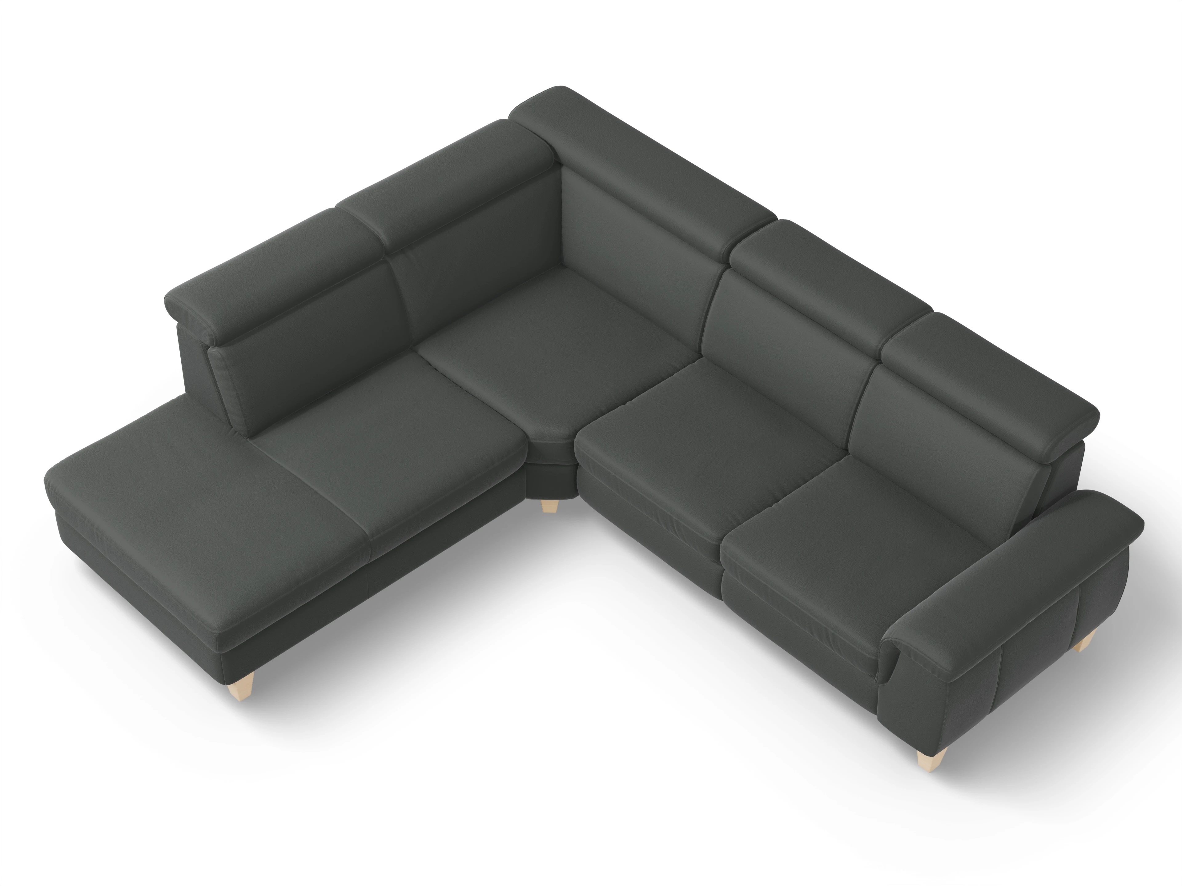 München 1AH WE Medium L Ansicht des Produktes München Ecksofa links Abschluss offen in Leder Grau