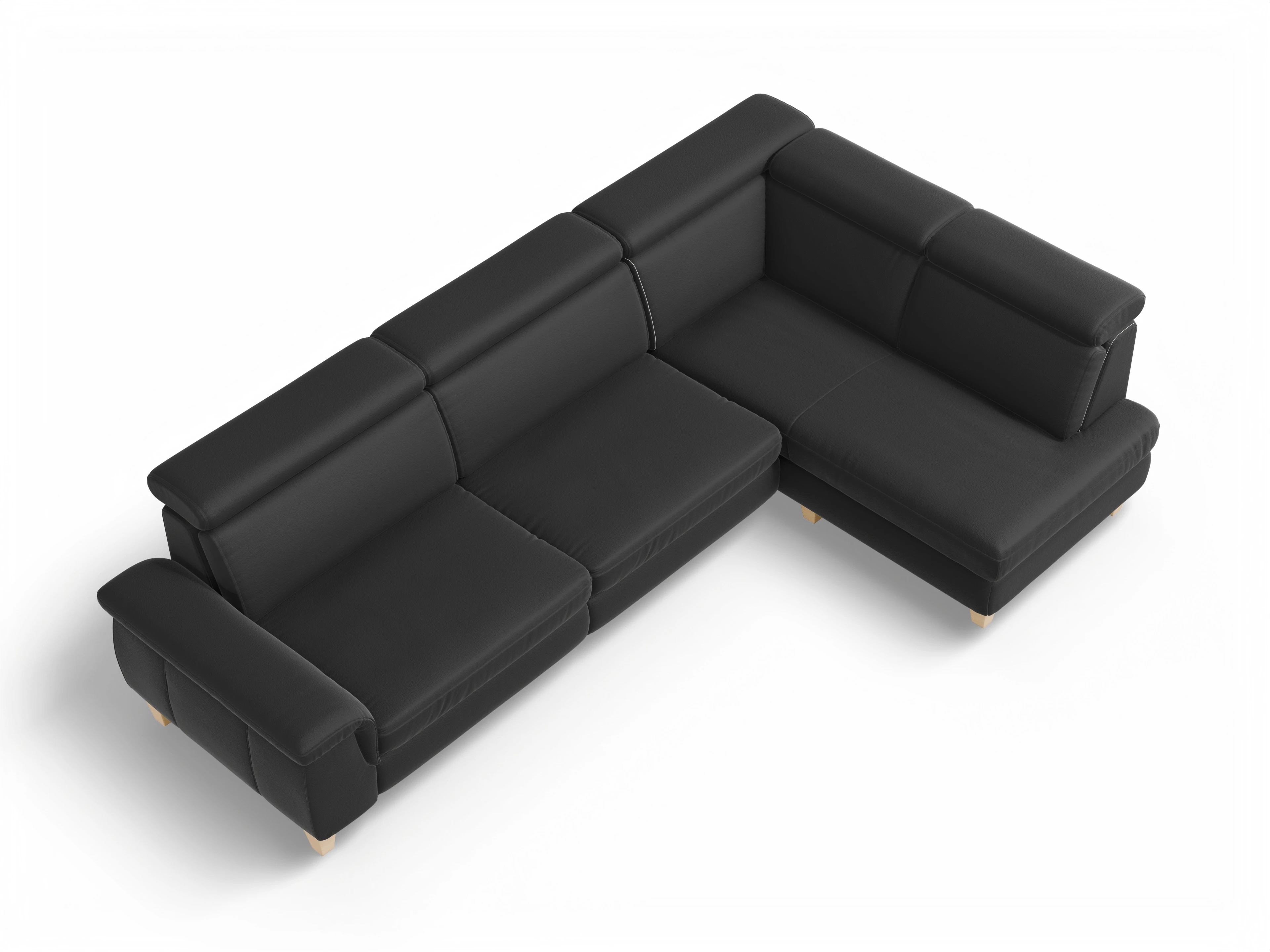 Ansicht des Produktes München Ecksofa rechts Abschluss offen in Leder Schwarz